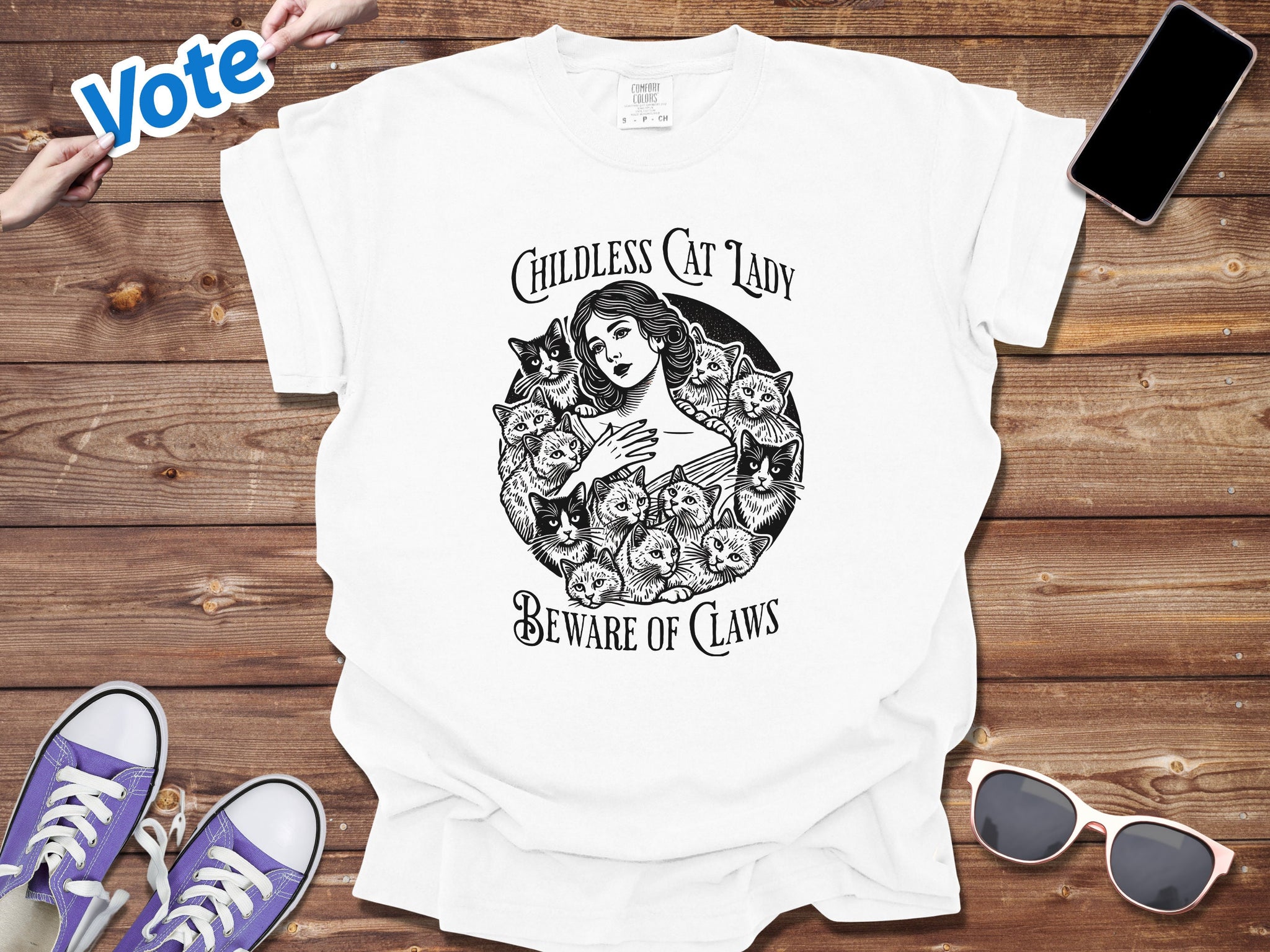 Childless Cat Lady, Beware of Claws, Vintage Cat Lady, Feminist Shirt  TD2907N 10