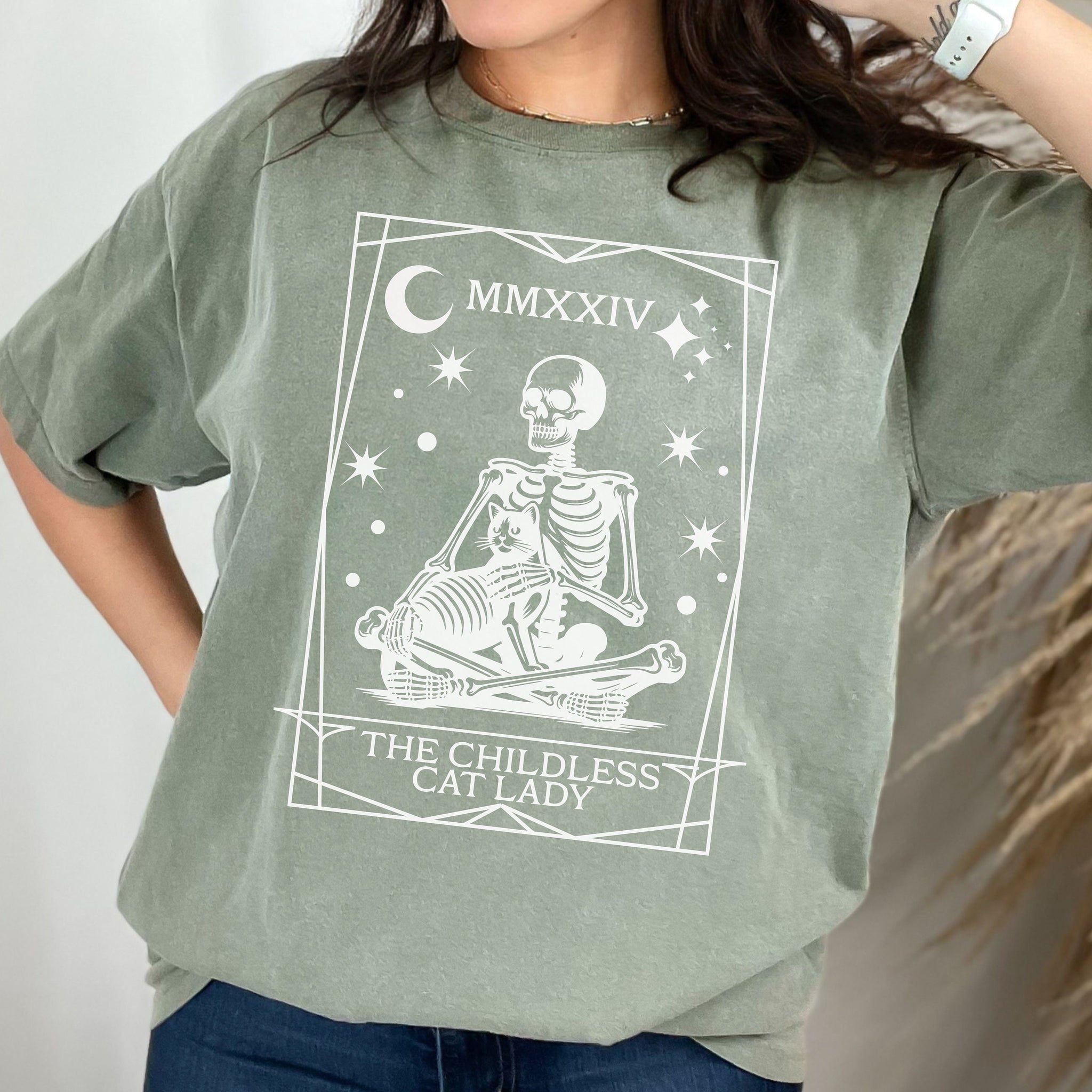 Childless Cat Lady tshirt, Comfort Colorsr Tarot Card Shirt, Skeleton Design, Unisex Garment-Dyed 1717 t-shirt, Vote 2024, Election Humor  TD2907N 07