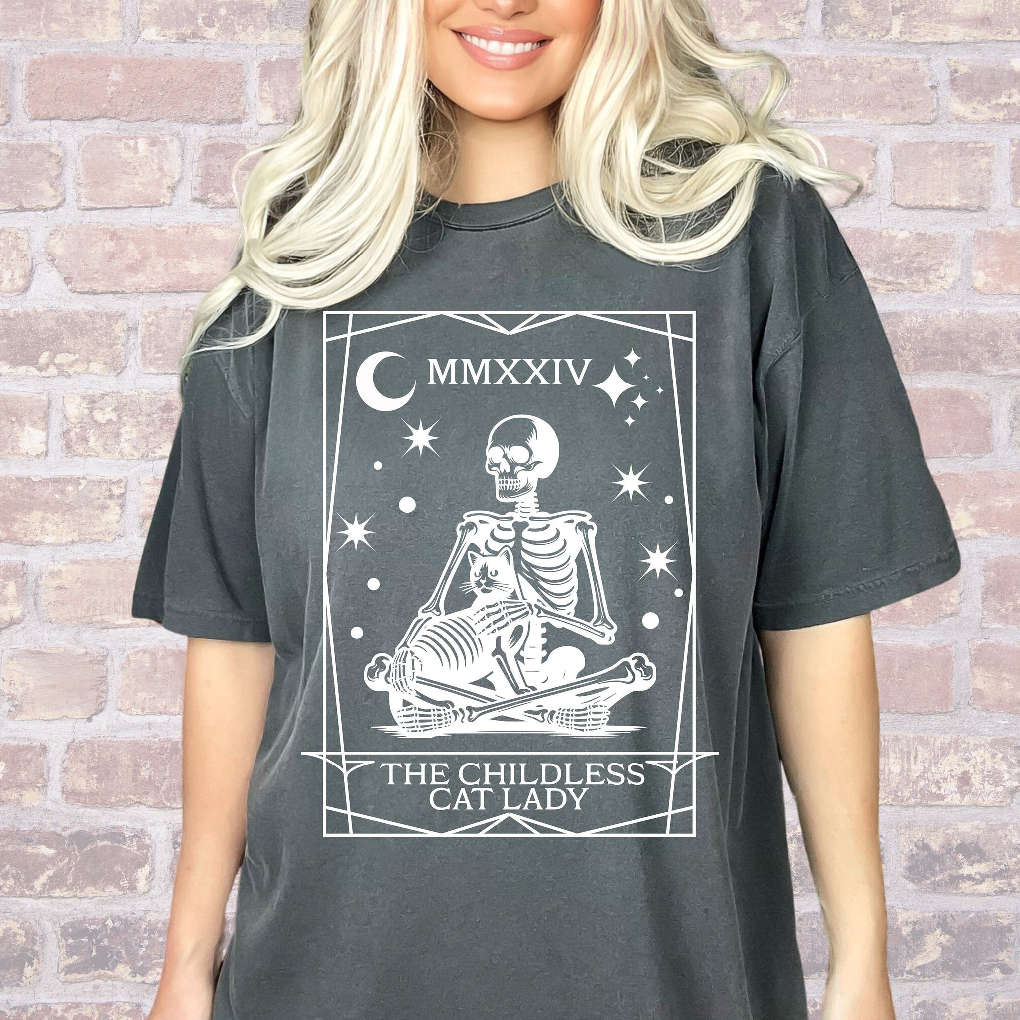 Childless Cat Lady tshirt, Comfort Colorsr Tarot Card Shirt, Skeleton Design, Unisex Garment-Dyed 1717 t-shirt, Vote 2024, Election Humor  TD2907N 07