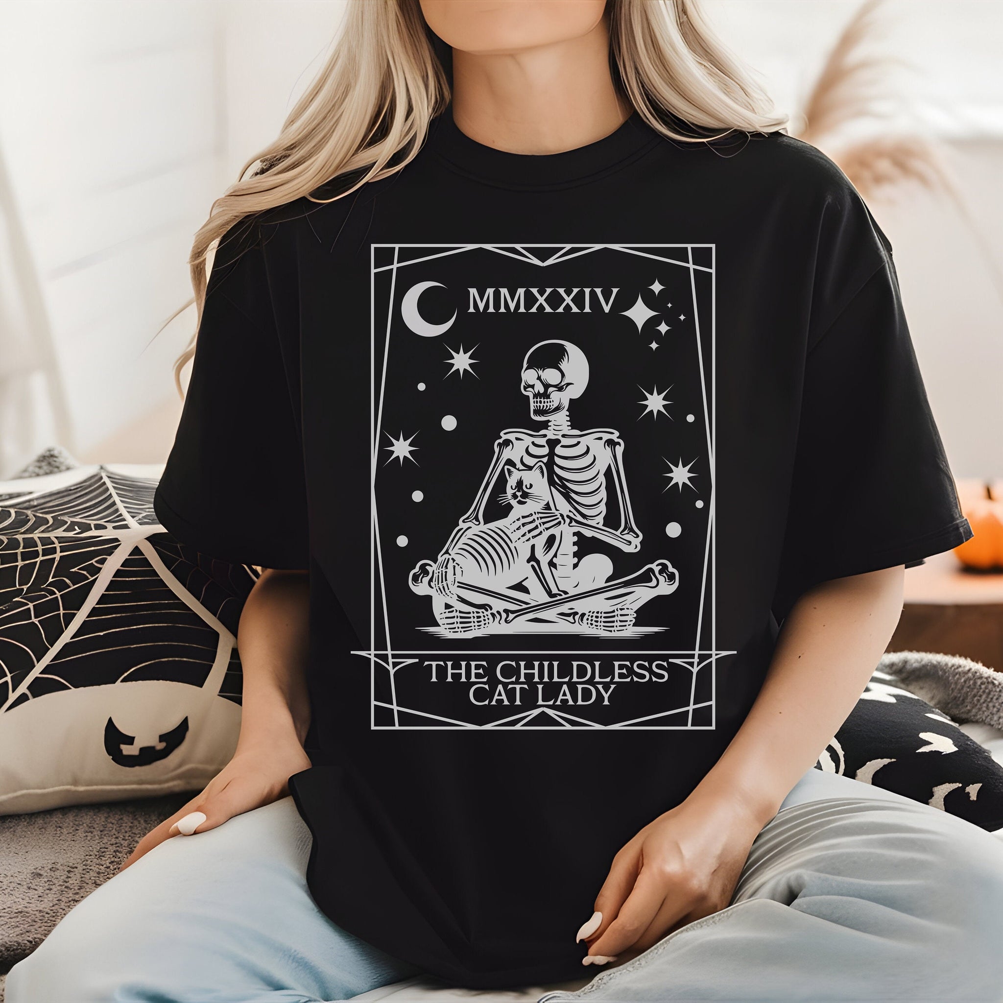 Childless Cat Lady tshirt, Comfort Colorsr Tarot Card Shirt, Skeleton Design, Unisex Garment-Dyed 1717 t-shirt, Vote 2024, Election Humor  TD2907N 07