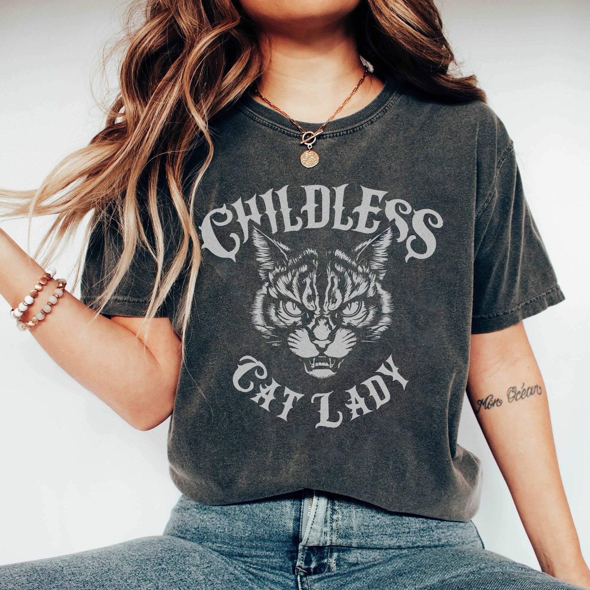 Childless Cat Lady Vintage T-Shirt, Against Fascism Shirt, Rocker Tee, Vote 2024, Feminist Voting Shirt, Pro choice, Liberal Tee  TD2907N 08