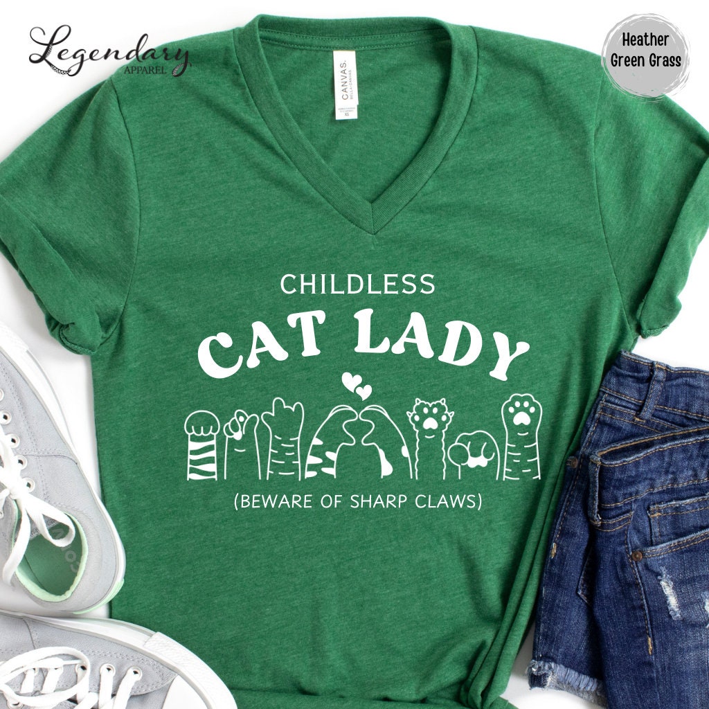 Childless Cat Lady VNeck Shirt Kamala Democrat Vote Presidential Rally Tee Sweatshirt Vote Blue  TD2907N 09