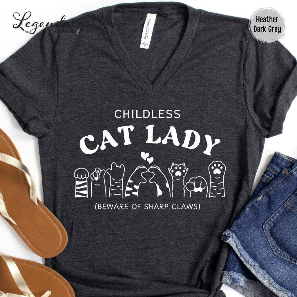 Childless Cat Lady VNeck Shirt Kamala Democrat Vote Presidential Rally Tee Sweatshirt Vote Blue  TD2907N 09