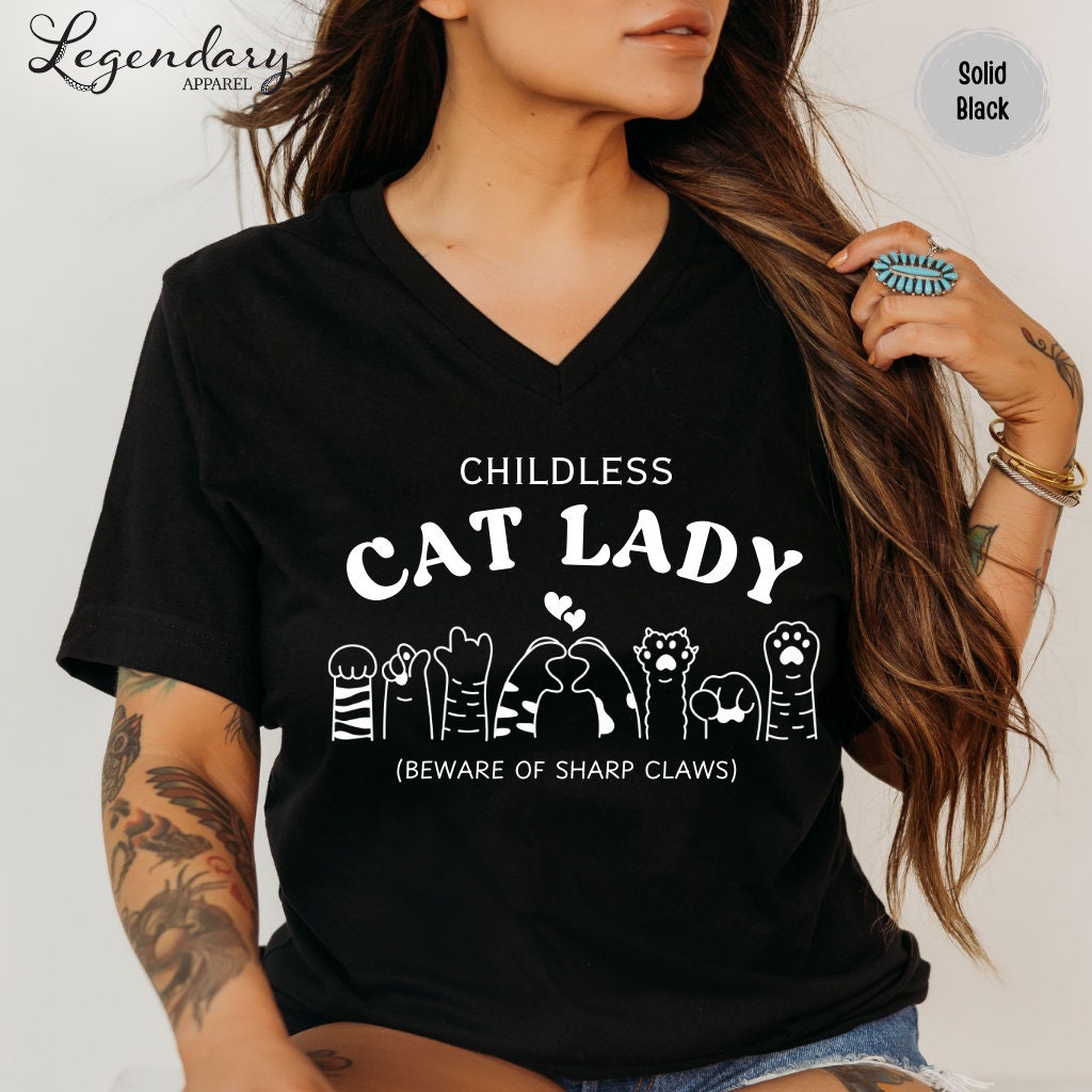 Childless Cat Lady VNeck Shirt Kamala Democrat Vote Presidential Rally Tee Sweatshirt Vote Blue  TD2907N 09