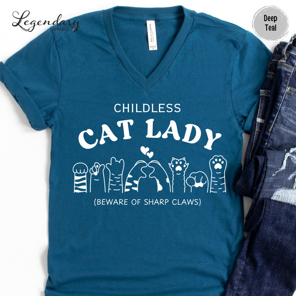 Childless Cat Lady VNeck Shirt Kamala Democrat Vote Presidential Rally Tee Sweatshirt Vote Blue  TD2907N 09