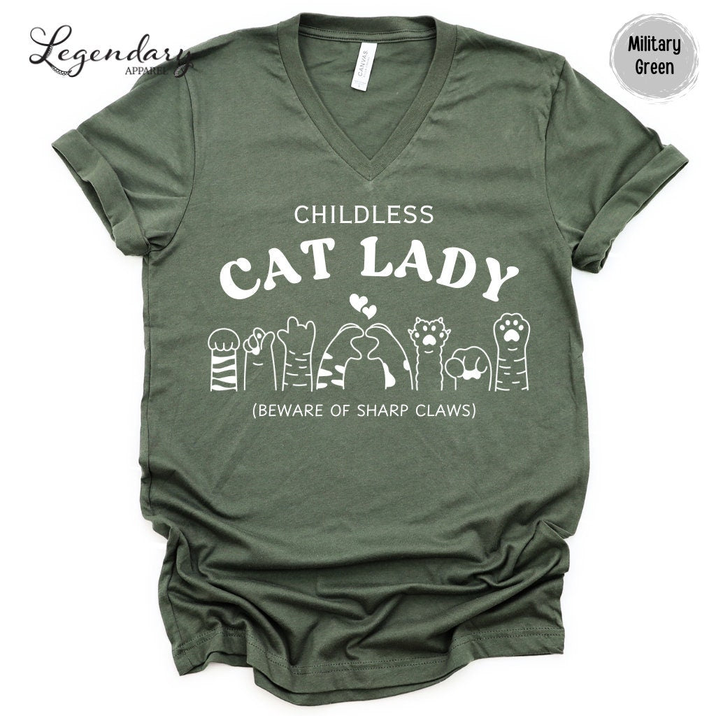 Childless Cat Lady VNeck Shirt Kamala Democrat Vote Presidential Rally Tee Sweatshirt Vote Blue  TD2907N 09