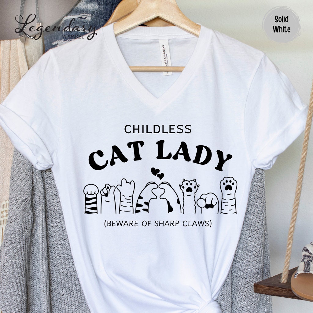 Childless Cat Lady VNeck Shirt Kamala Democrat Vote Presidential Rally Tee Sweatshirt Vote Blue  TD2907N 09