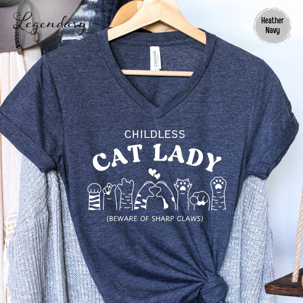 Childless Cat Lady VNeck Shirt Kamala Democrat Vote Presidential Rally Tee Sweatshirt Vote Blue  TD2907N 09