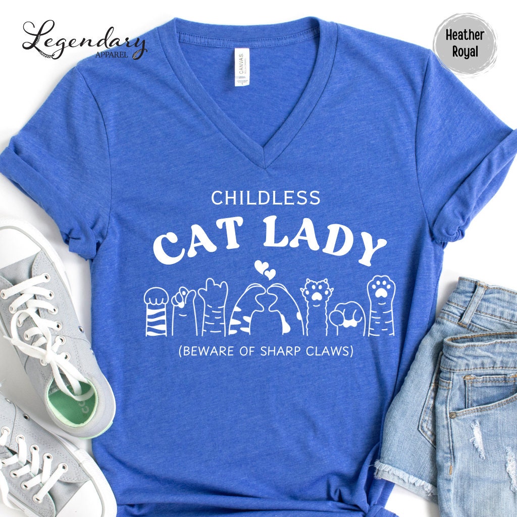 Childless Cat Lady VNeck Shirt Kamala Democrat Vote Presidential Rally Tee Sweatshirt Vote Blue  TD2907N 09