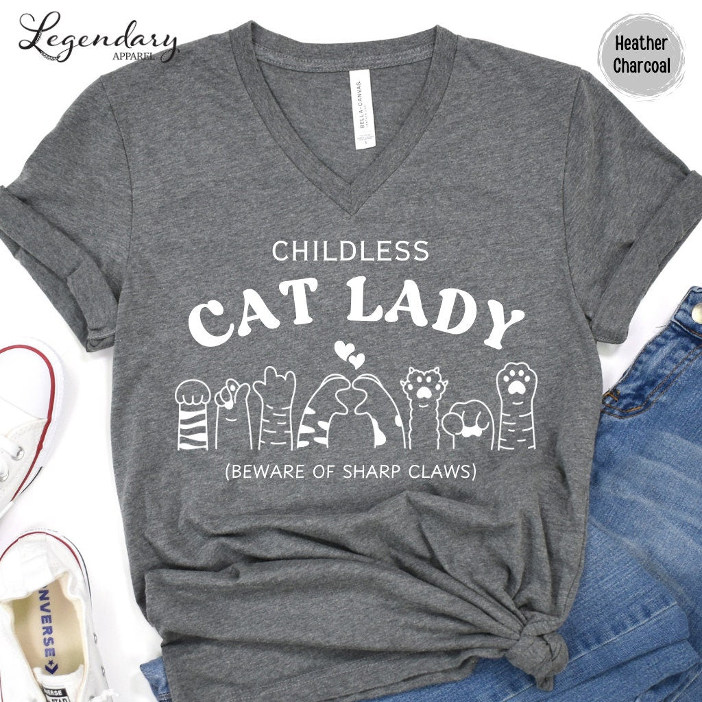 Childless Cat Lady VNeck Shirt Kamala Democrat Vote Presidential Rally Tee Sweatshirt Vote Blue  TD2907N 09