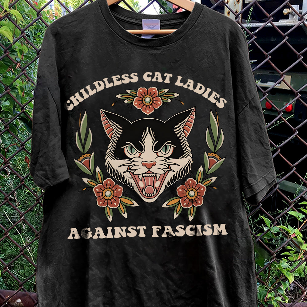 Childless For Cat Ladies For Harris 2024 Shirt, Childless Cat Ladies Against Fascism, Feminist Shirt, Trendy Shirt