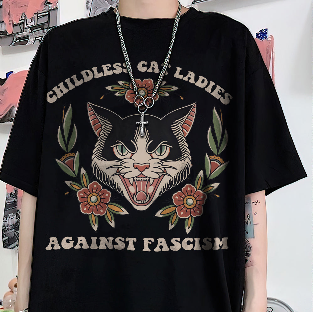 Childless For Cat Ladies For Harris 2024 Shirt, Childless Cat Ladies Against Fascism, Feminist Shirt, Trendy Shirt