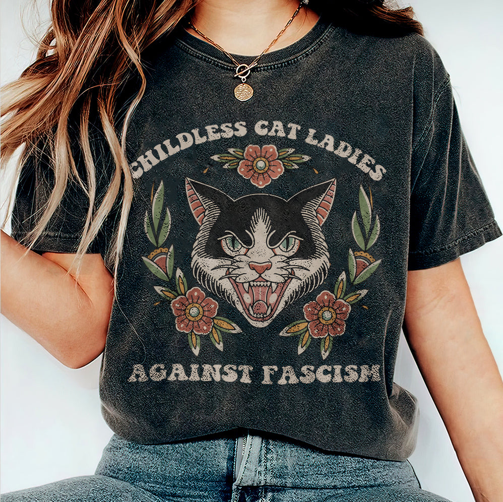 Childless For Cat Ladies For Harris 2024 Shirt, Childless Cat Ladies Against Fascism, Feminist Shirt, Trendy Shirt