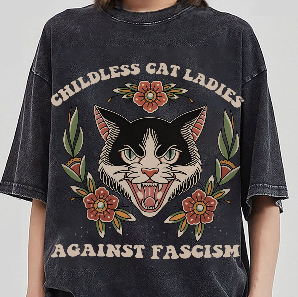 Childless For Cat Ladies For Harris 2024 Shirt, Childless Cat Ladies Against Fascism, Feminist Shirt, Trendy Shirt