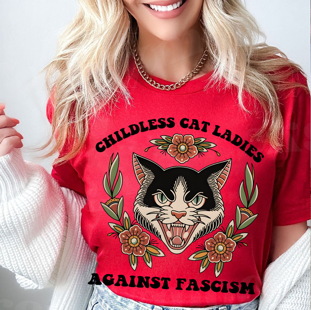 Childless For Cat Ladies For Harris 2024 Shirt, Childless Cat Ladies Against Fascism, Feminist Shirt, Trendy Shirt