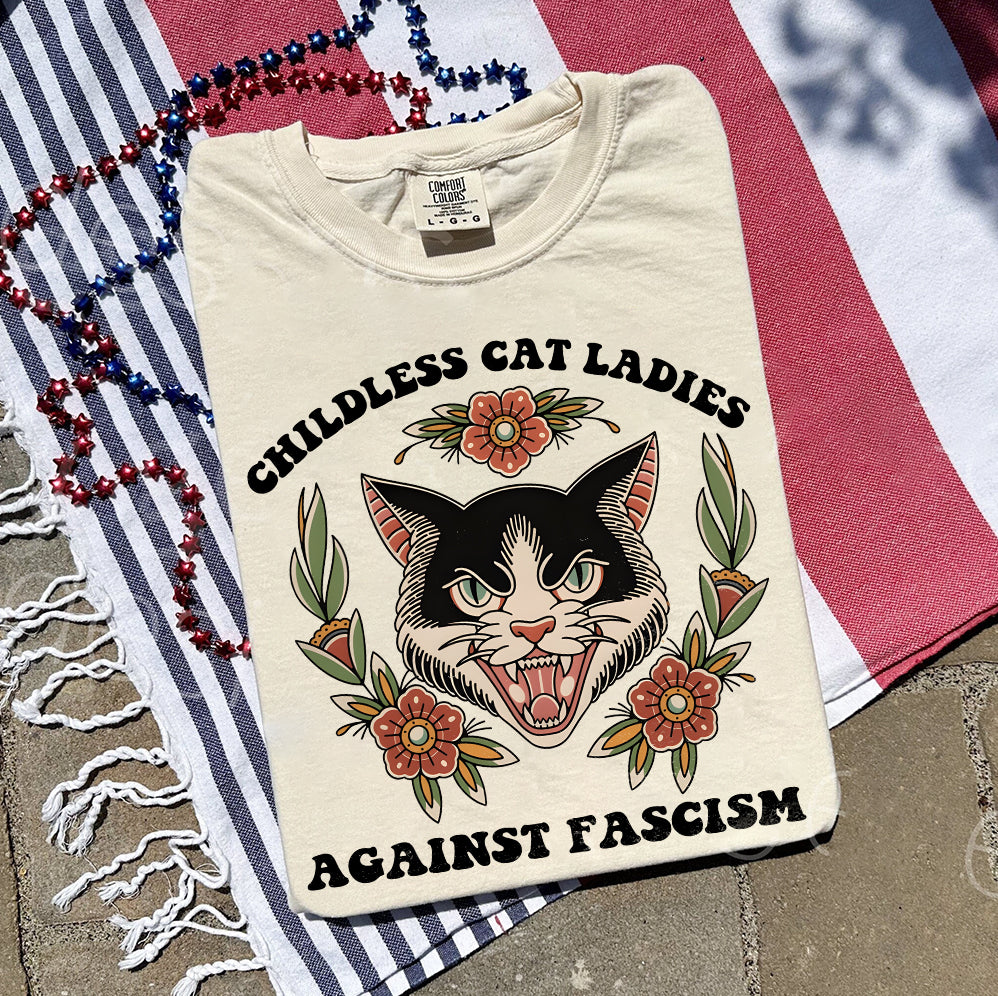 Childless For Cat Ladies For Harris 2024 Shirt, Childless Cat Ladies Against Fascism, Feminist Shirt, Trendy Shirt