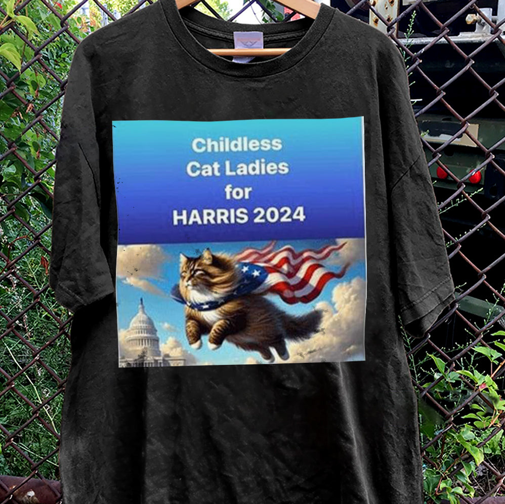 Childless For Cat Ladies For Harris 2024 Shirt, Childless Cat Ladies Against Fascism V3, Feminist Shirt, Trendy Shirt