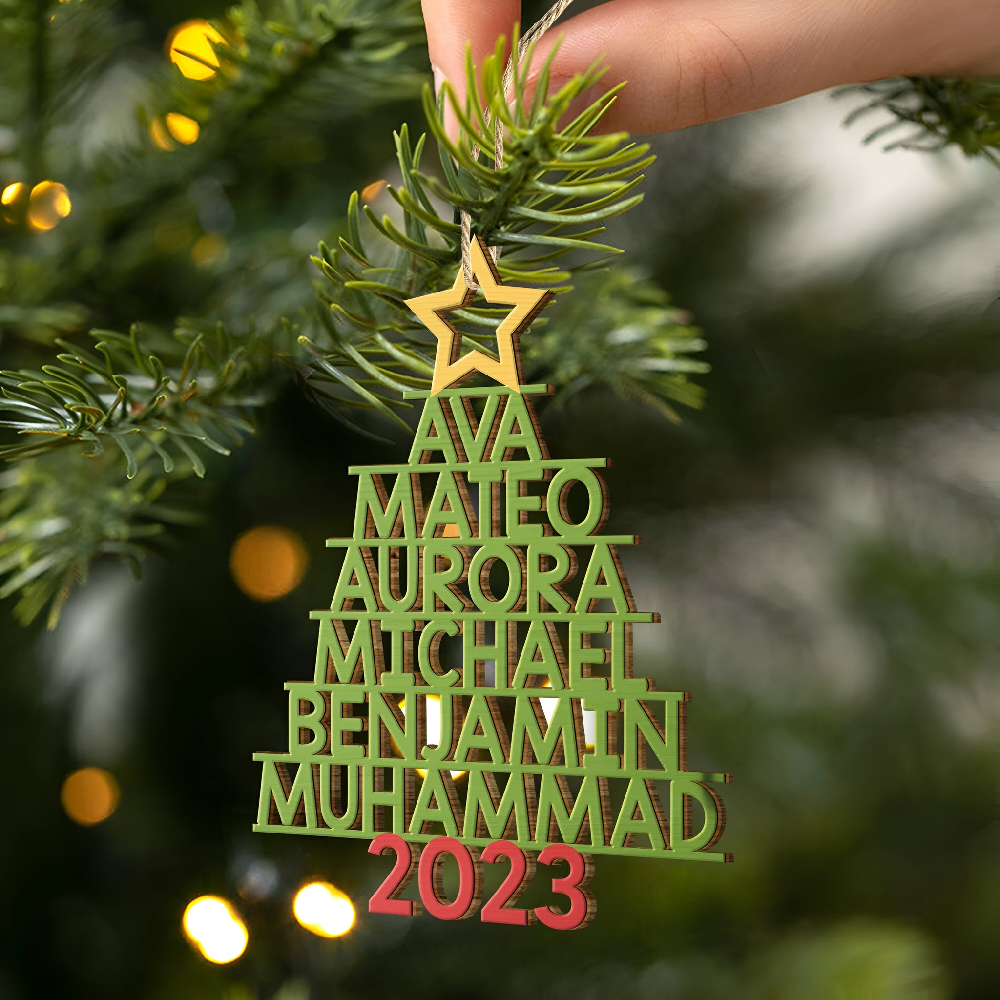 Christmas Color Tree Family Name - Gift For Family, Besties, Coworker - Personalized Wooden Cutout Ornament ORN0210