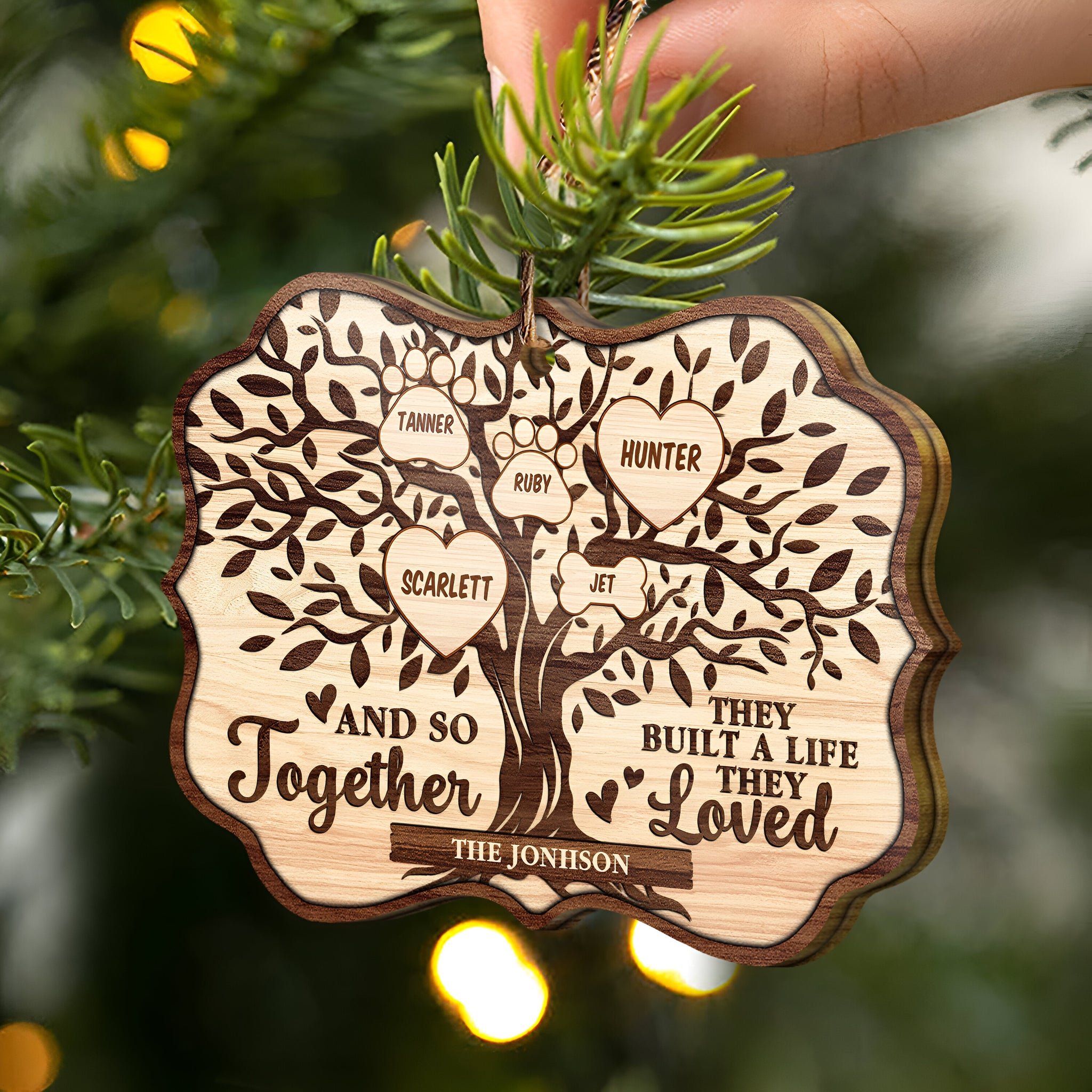 Christmas Family Tree And So Together They Built A Life They Loved - Memorial Gift For Family - Personalized Custom Wooden Ornament ORN0210