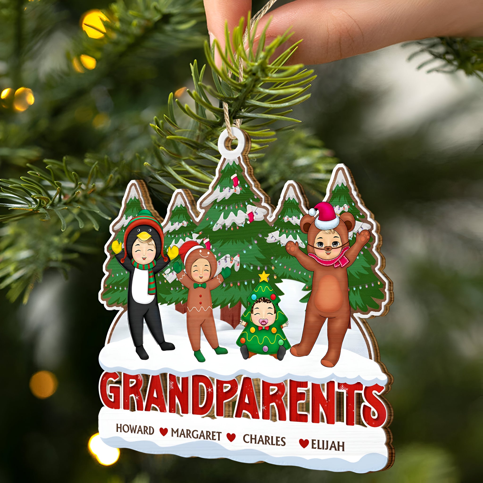 Christmas Cosplay Grandkids Nana Papa Mommy Dad - Loving Gift For Grandpa, Grandma, Grandparents - Personalized Wooden Cutout Ornament ORN0310