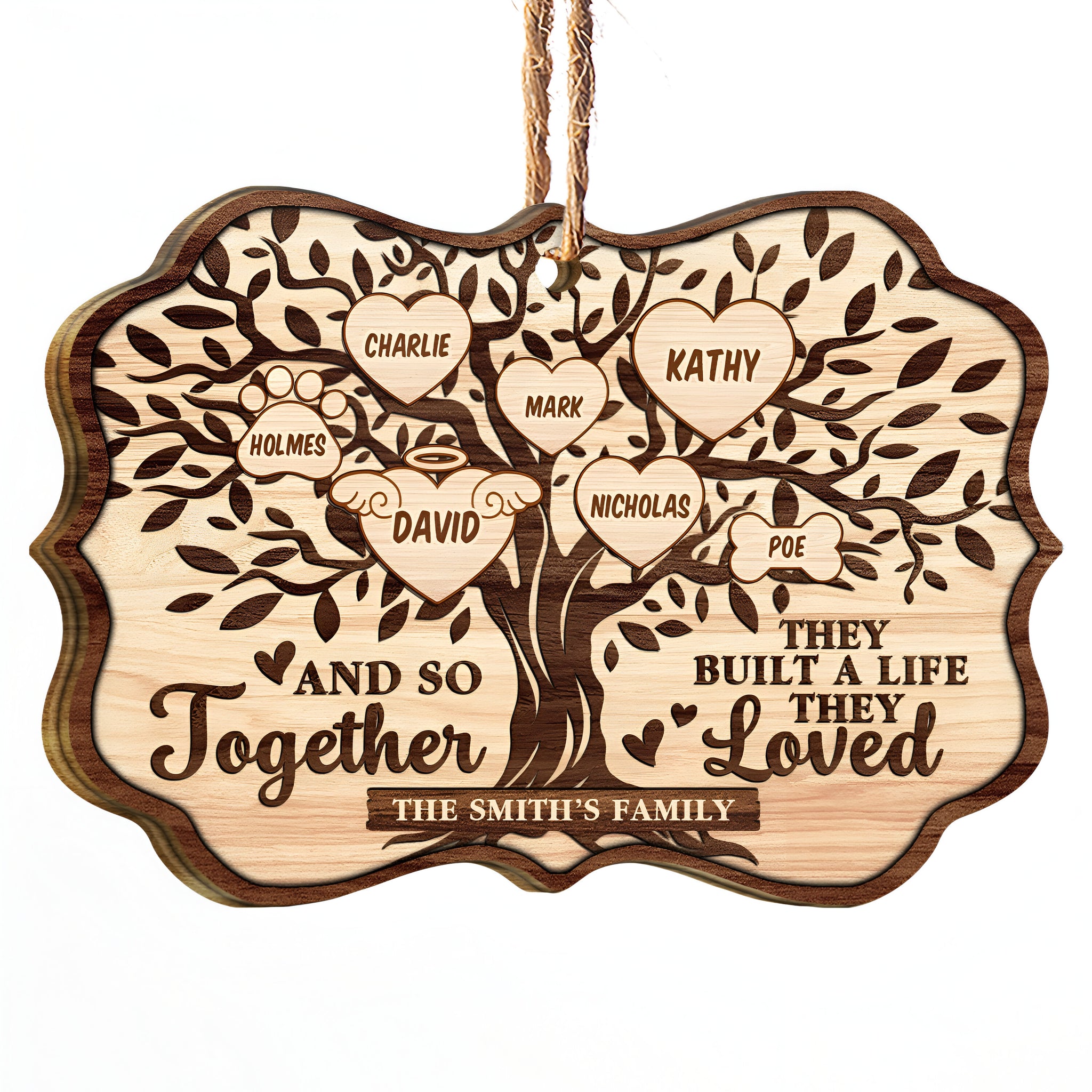 Christmas Family Tree And So Together They Built A Life They Loved - Memorial Gift For Family - Personalized Custom Wooden Ornament ORN0210