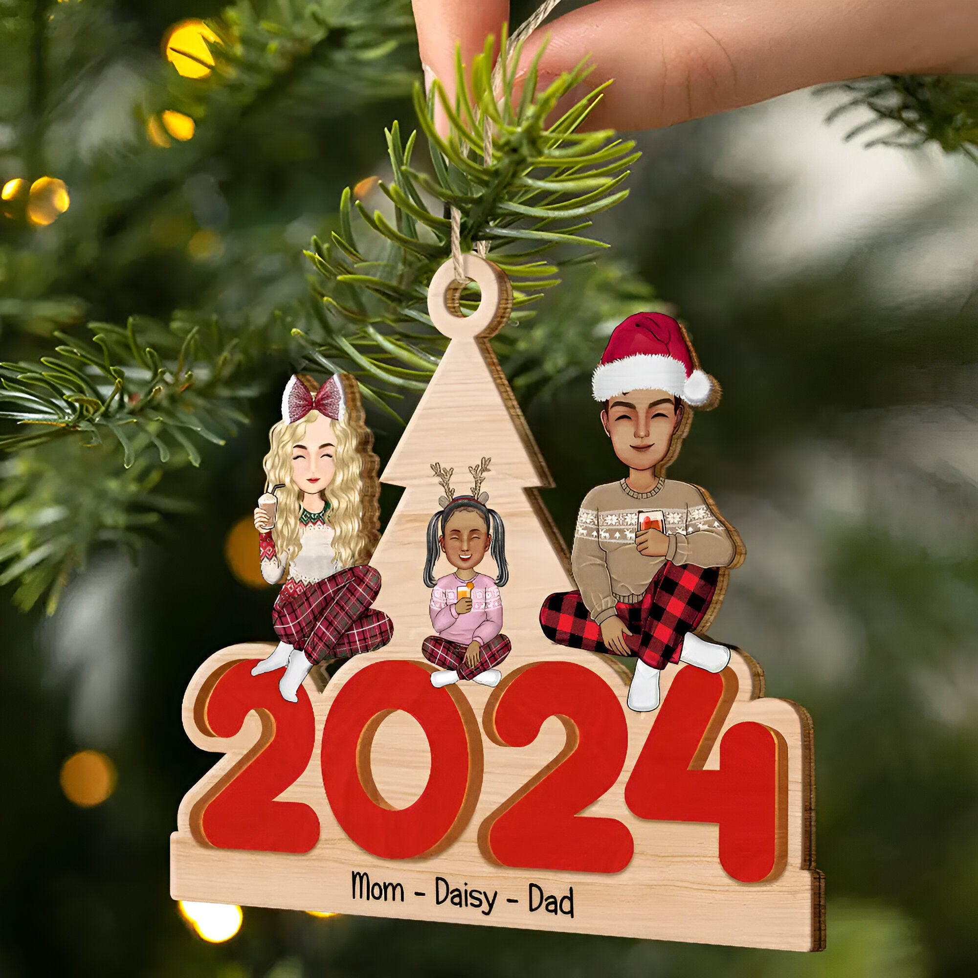 Christmas 2024 Family - Personalized Wooden Cutout Ornament ORN0210