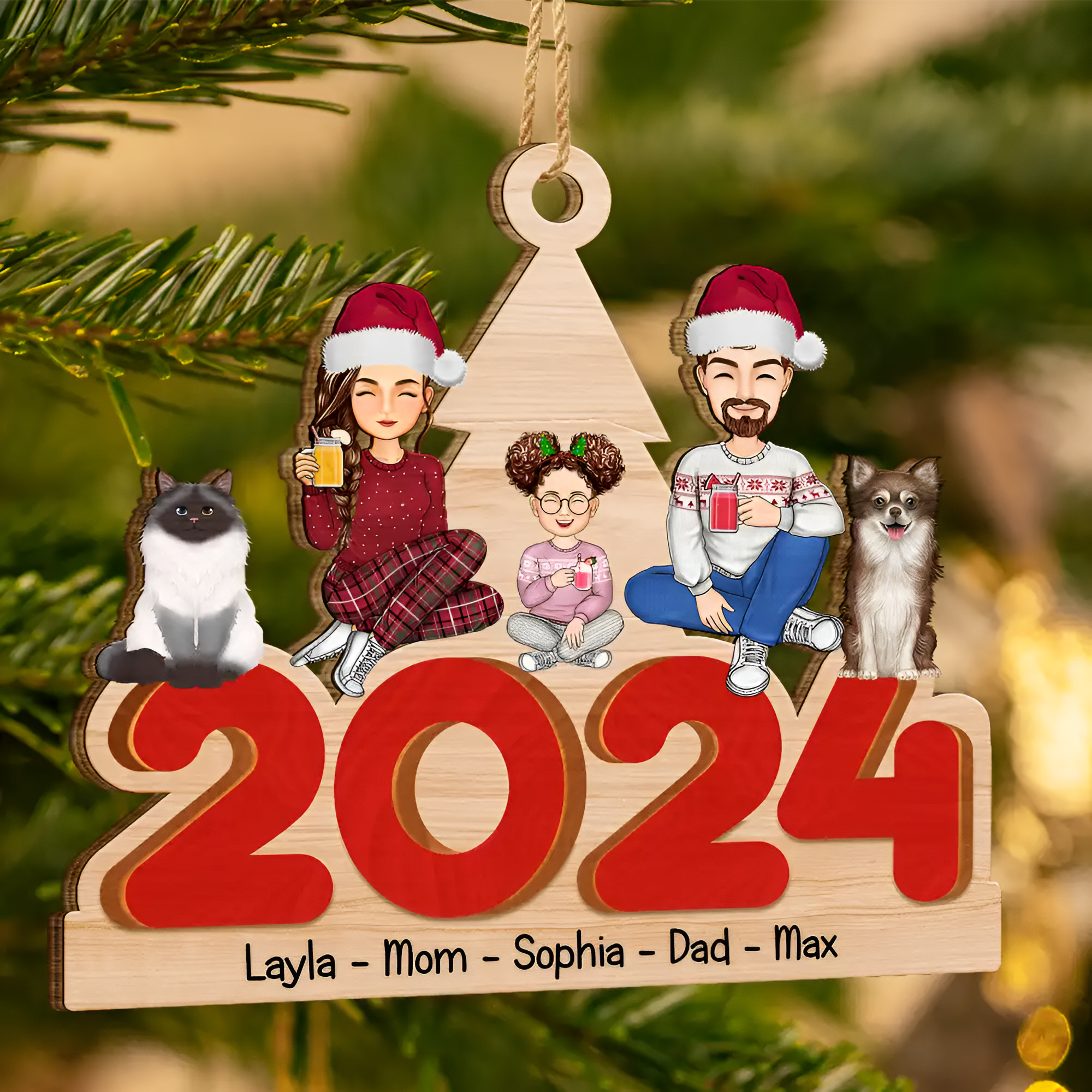 Christmas 2024 Family - Personalized Wooden Cutout Ornament ORN0210