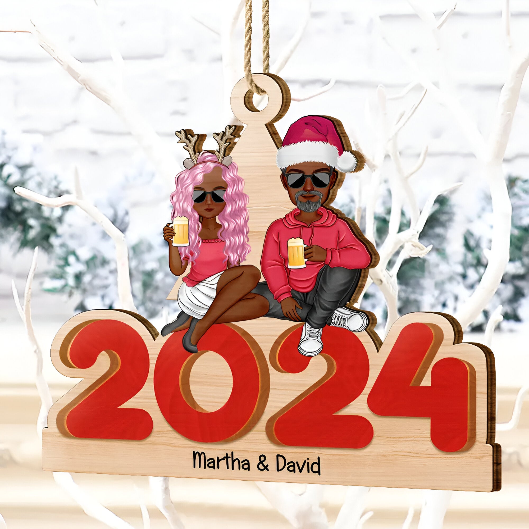 Christmas 2024 Family - Personalized Wooden Cutout Ornament ORN0210