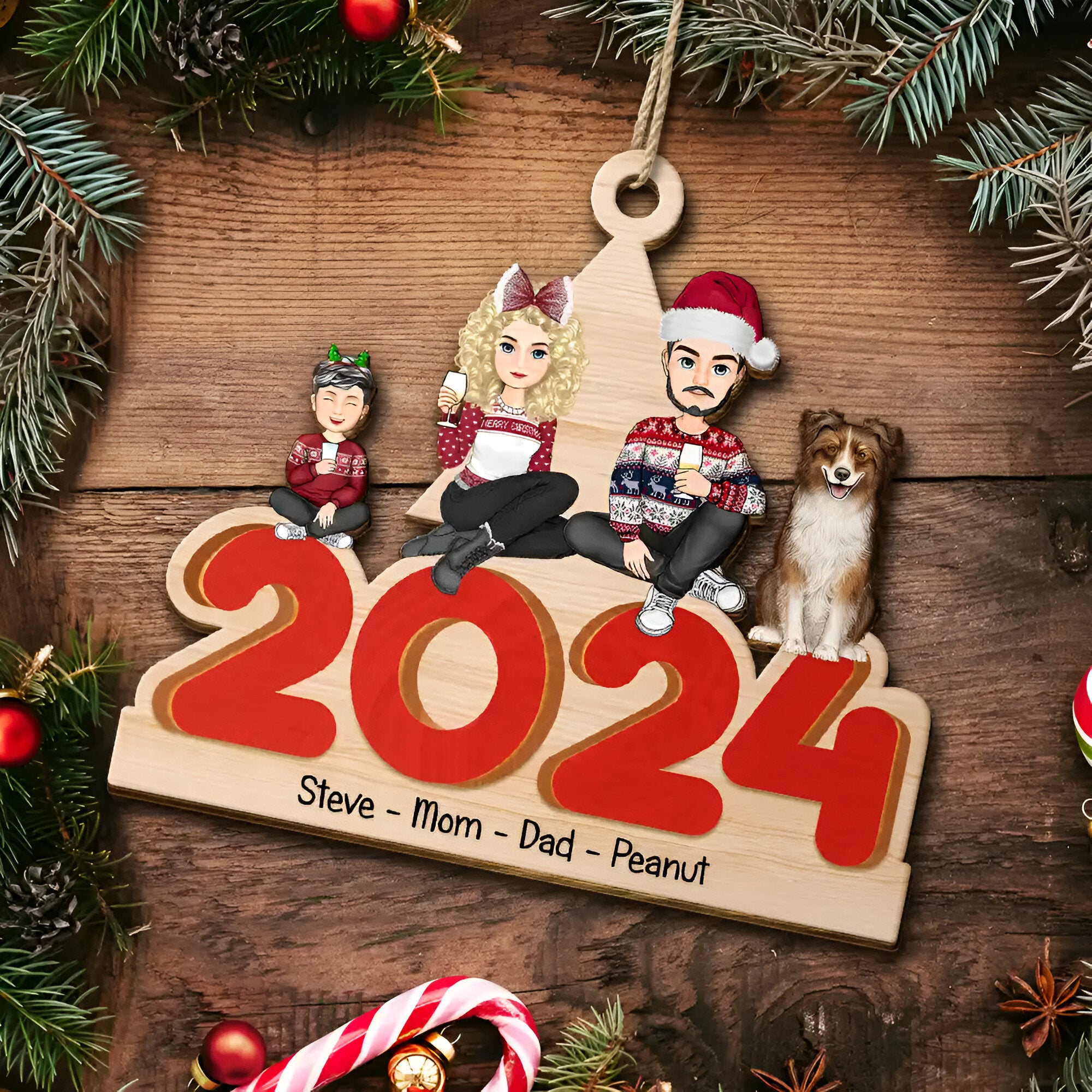 Christmas 2024 Family - Personalized Wooden Cutout Ornament ORN0210