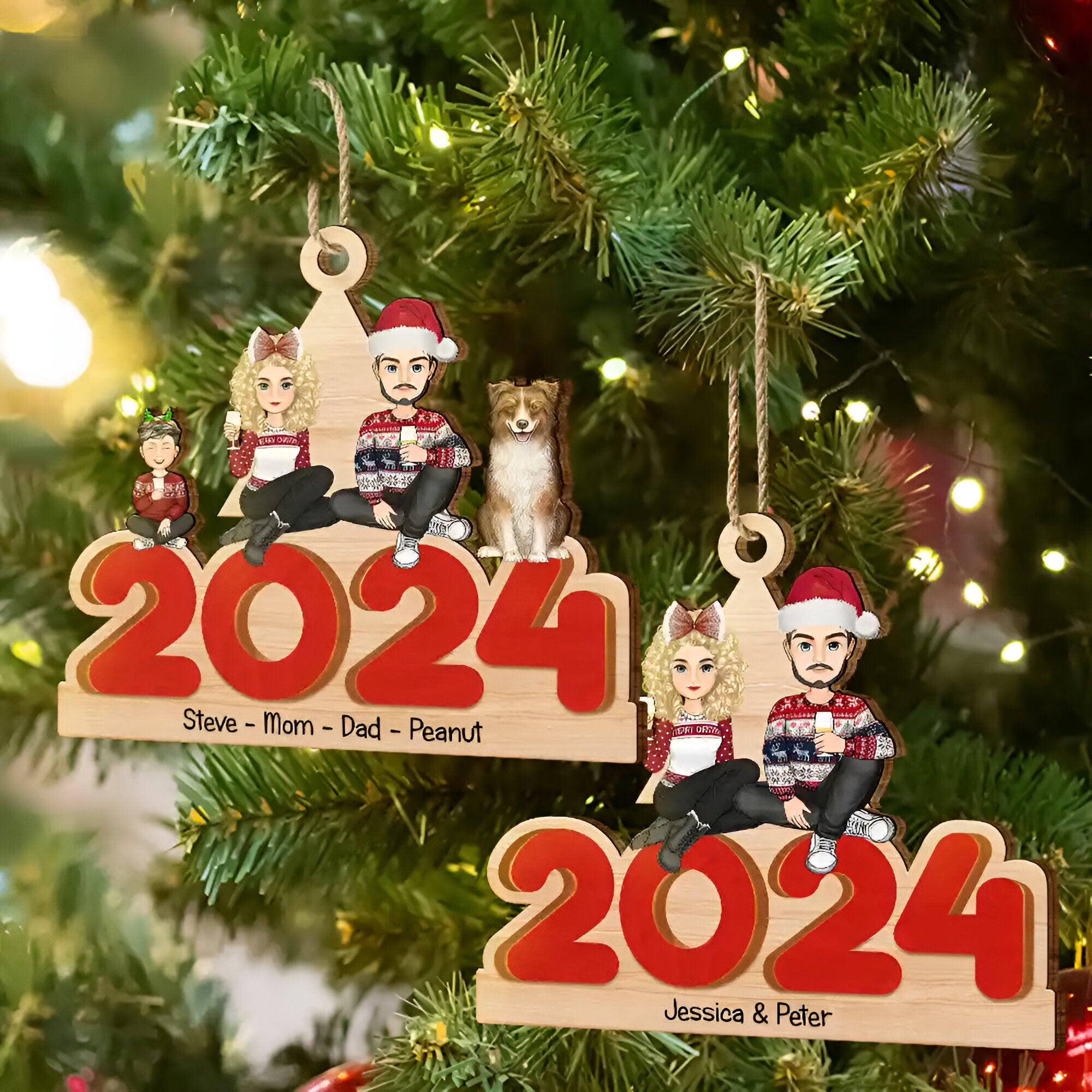 Christmas 2024 Family - Personalized Wooden Cutout Ornament ORN0210