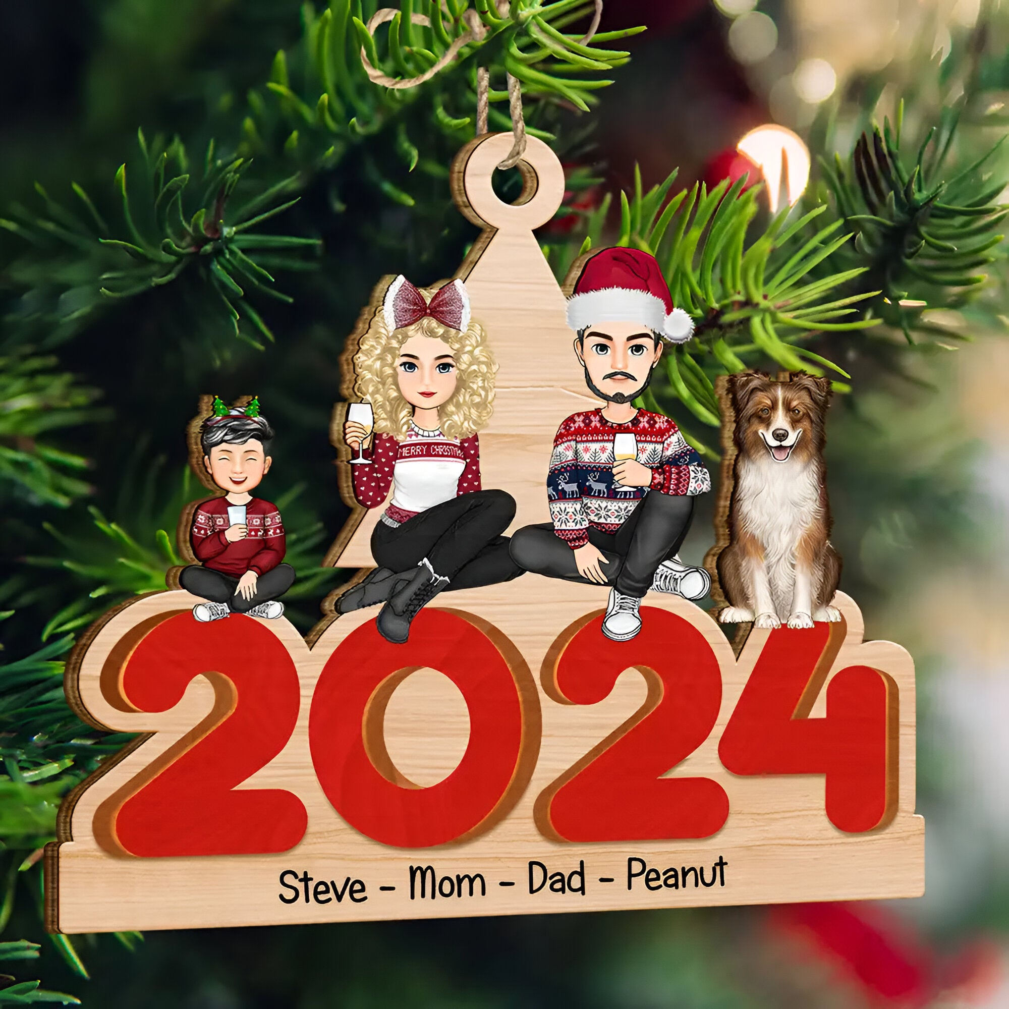 Christmas 2024 Family - Personalized Wooden Cutout Ornament ORN0210