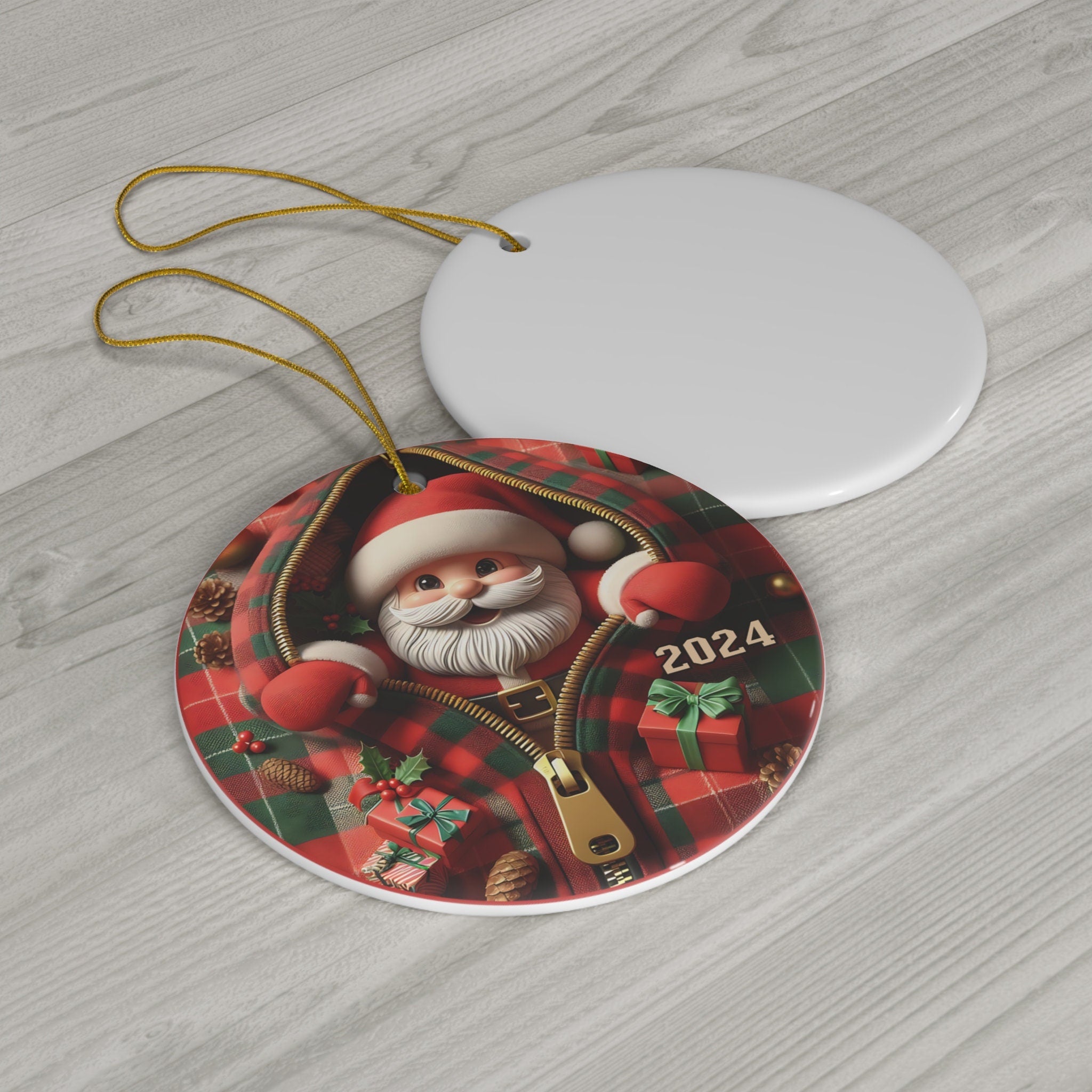 Christmas 2024 Ornament, Cute Flat Plaid Santa Claus Zipper Holiday Ornaments, Holiday Keepsake Stocking Stuffers HAOR14