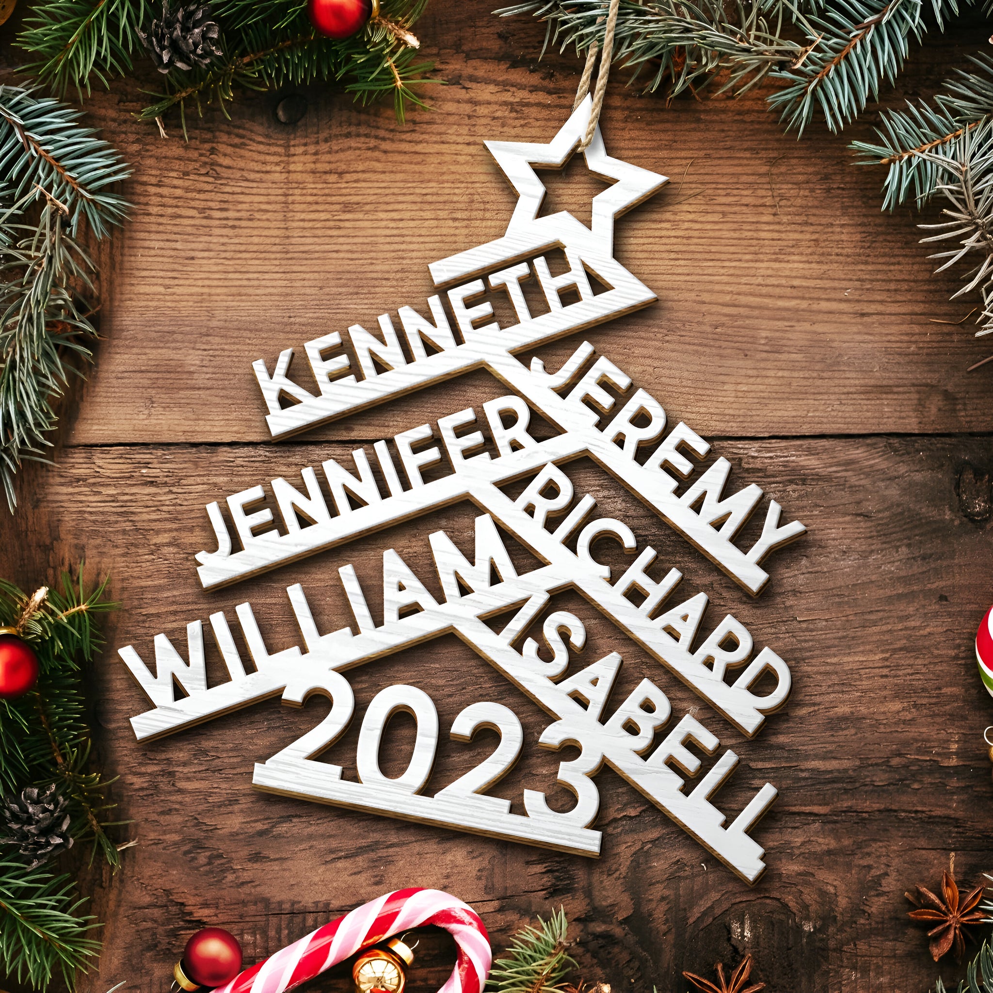 Christmas Family Names Decor - Gift For Family - Personalized Wooden Cutout Ornament ORN0310