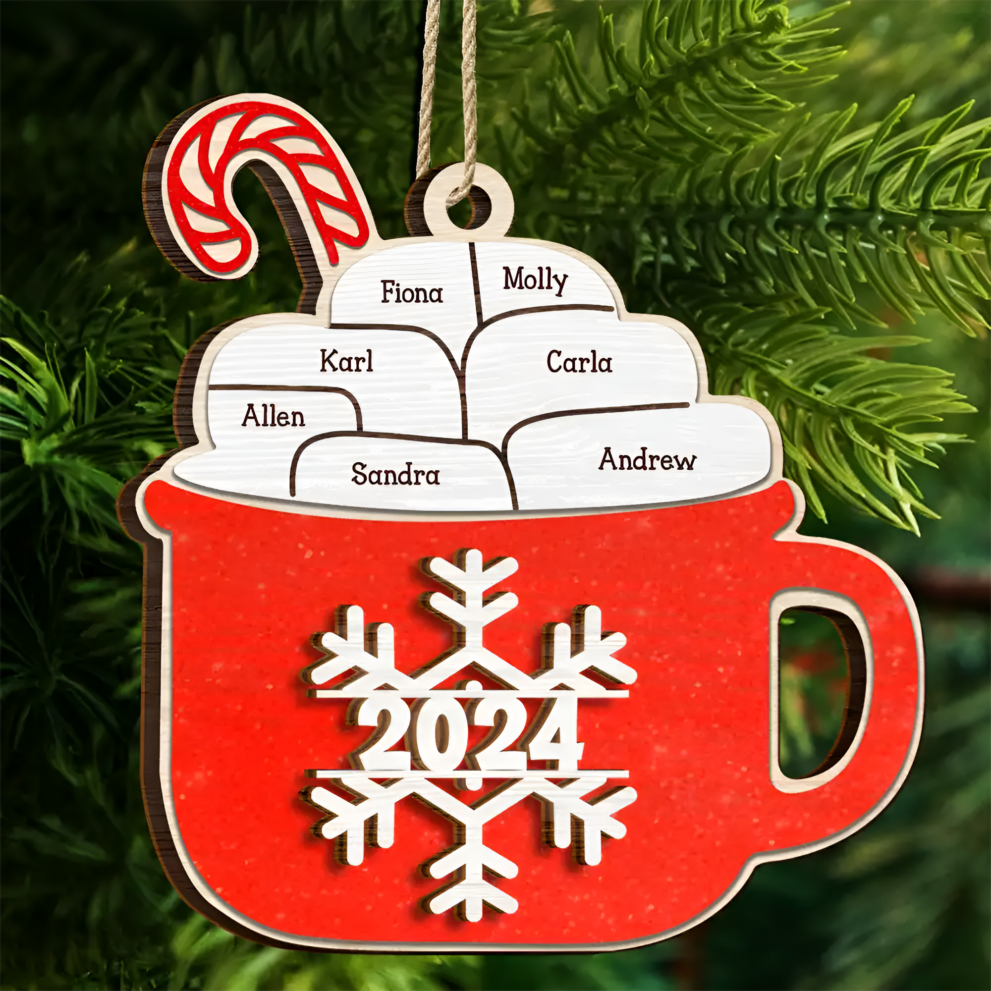 Christmas Hot Cocoa Family Names - Personalized 2-Layered Wooden Ornament ORN0210