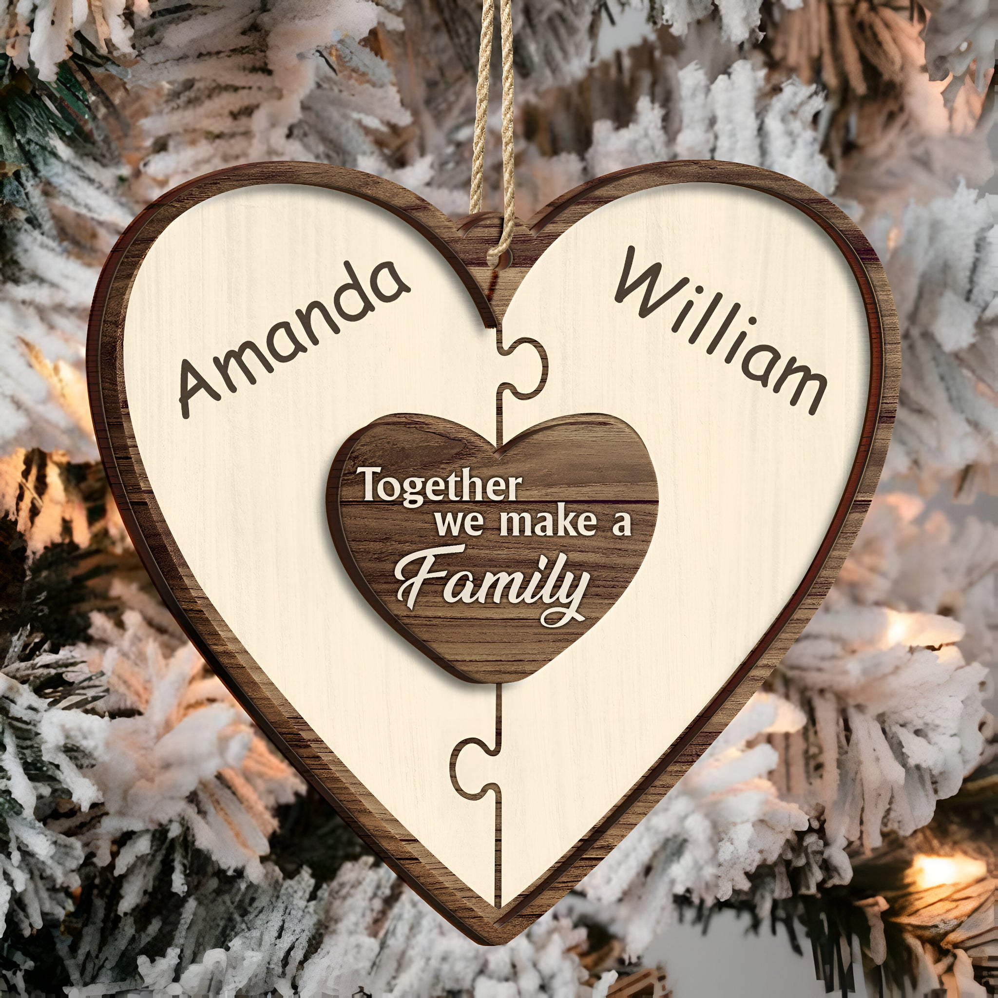 Christmas Puzzle Together We Make A Family - Gift For Family - Personalized 2-Layered Wooden Ornament ORN0210