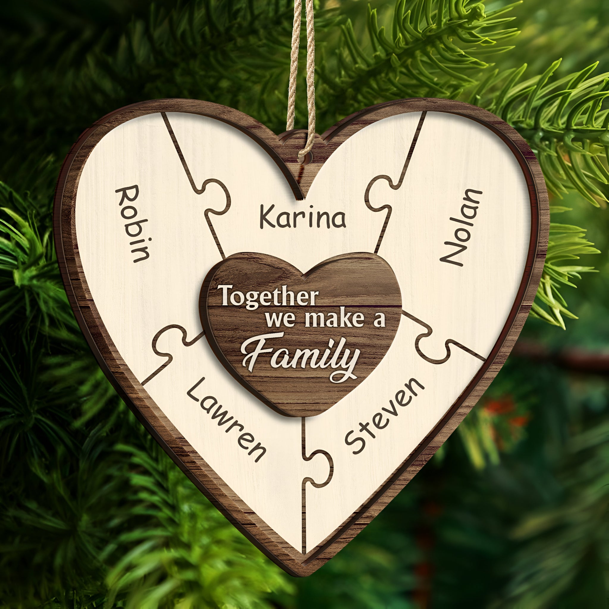 Christmas Puzzle Together We Make A Family - Gift For Family - Personalized 2-Layered Wooden Ornament ORN0210