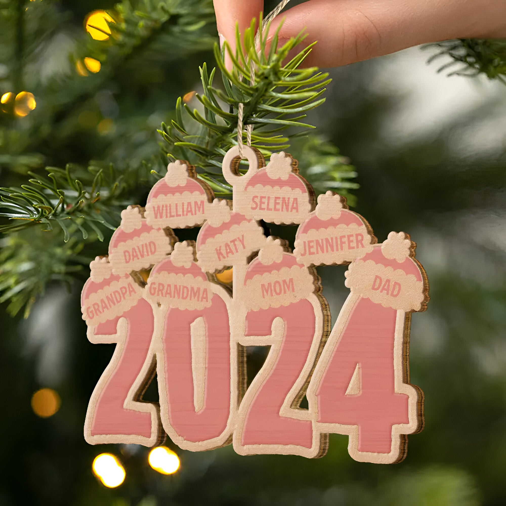 Christmas Santa Hats - Personalized Wooden Cutout Ornament ORN0210