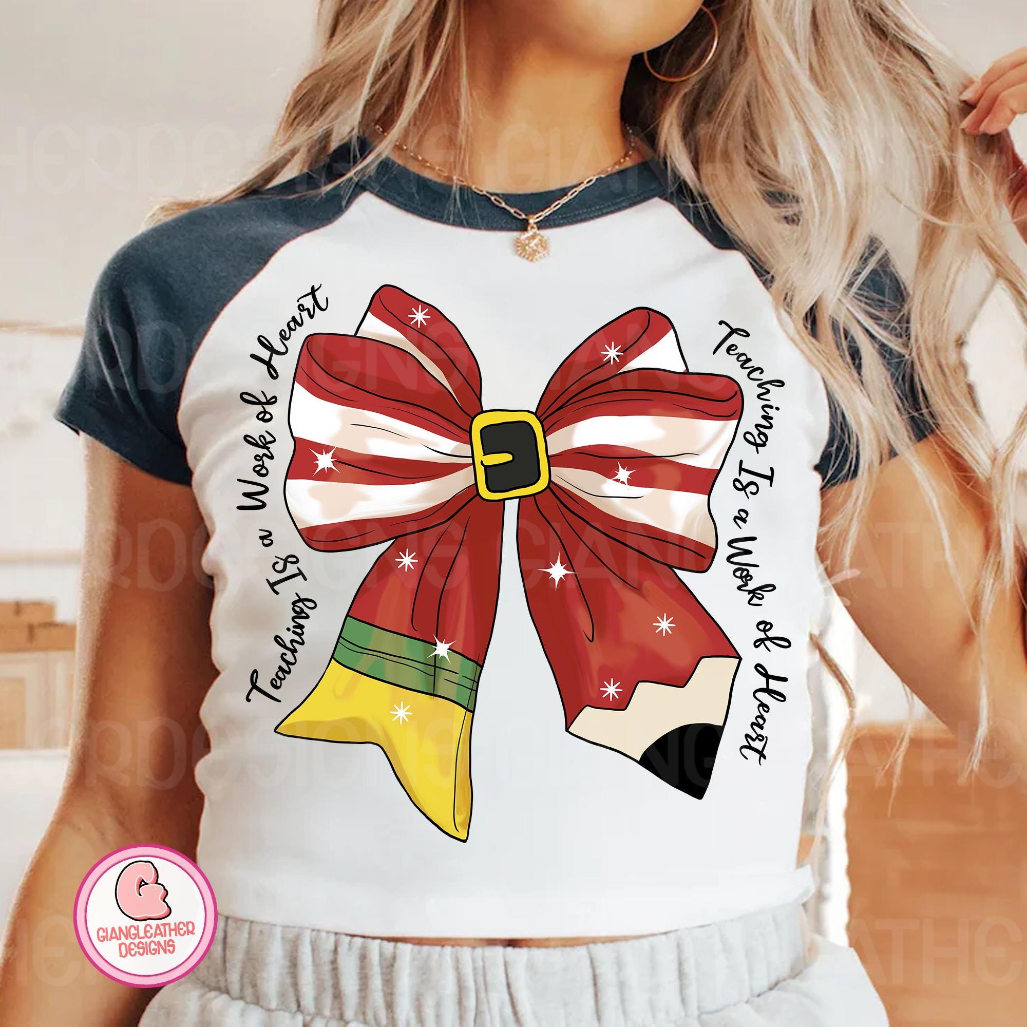 Christmas teacher png, teacher Coquette Christmas Png, teaching is a work of heart, Christmas Png, Retro Christmas Png, christmas pencil png SCU