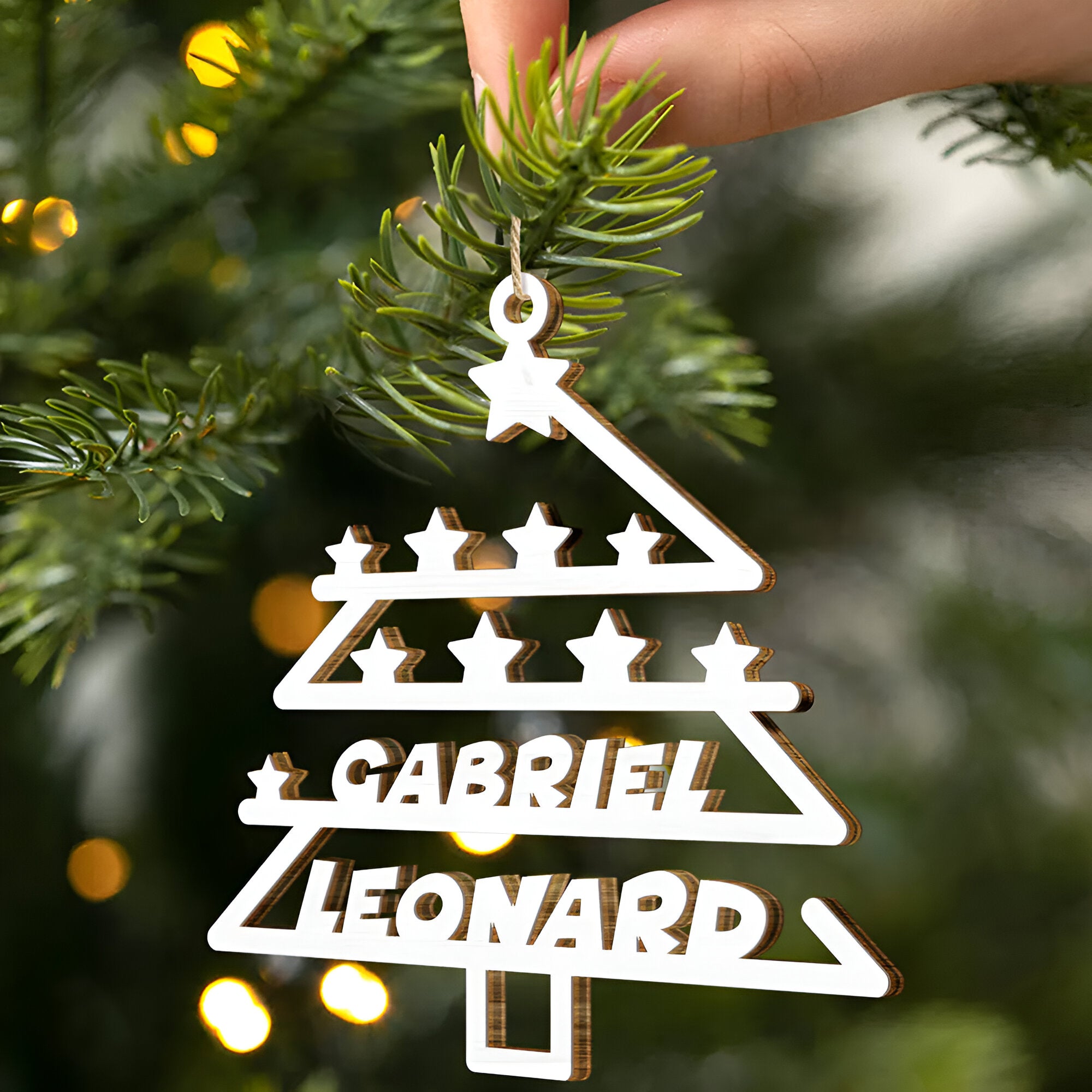 Christmas Tree Family Bestie Custom Names Version 2 - Personalized Wooden Cutout Ornament ORN02101