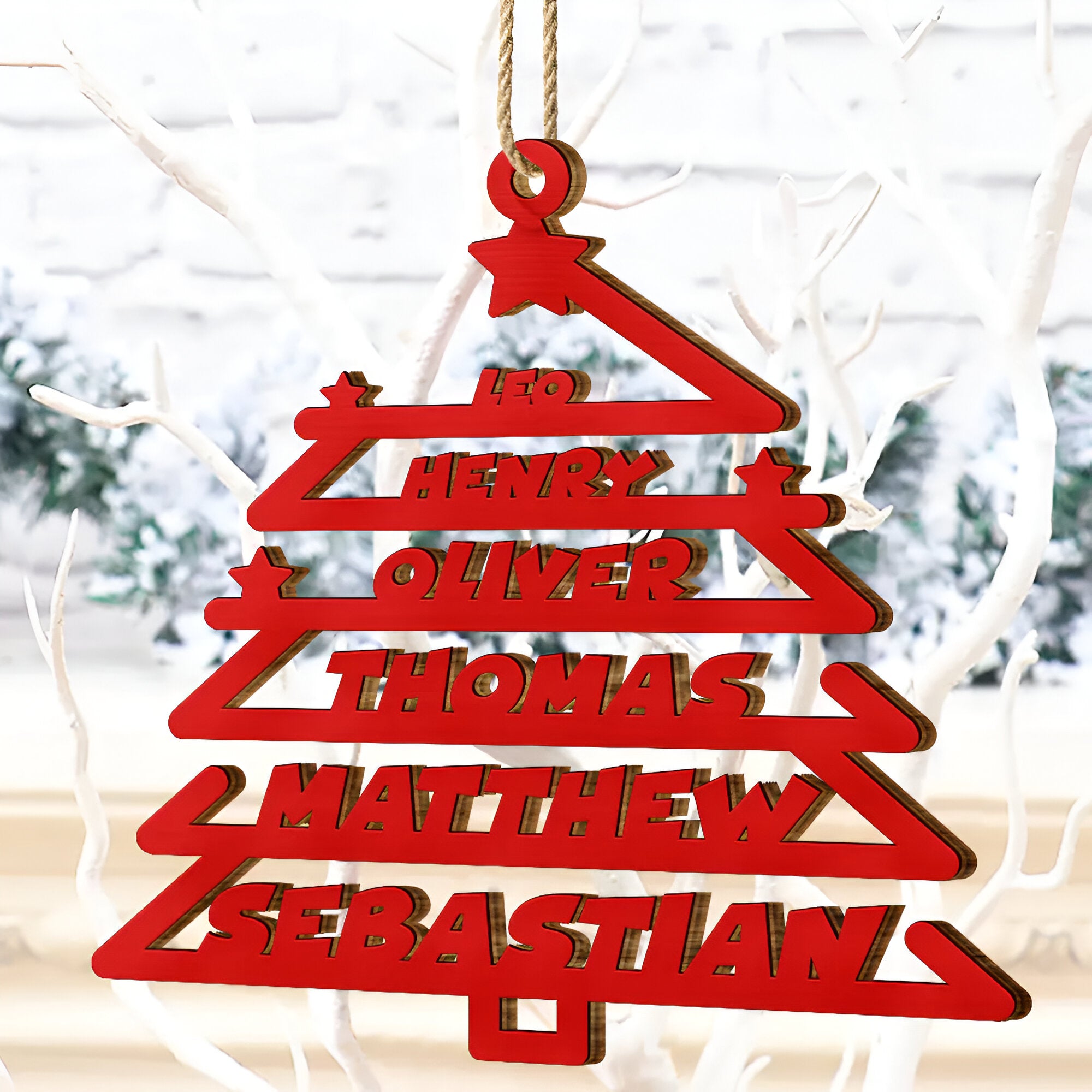 Christmas Tree Family Bestie Custom Names Version 2 - Personalized Wooden Cutout Ornament ORN02101