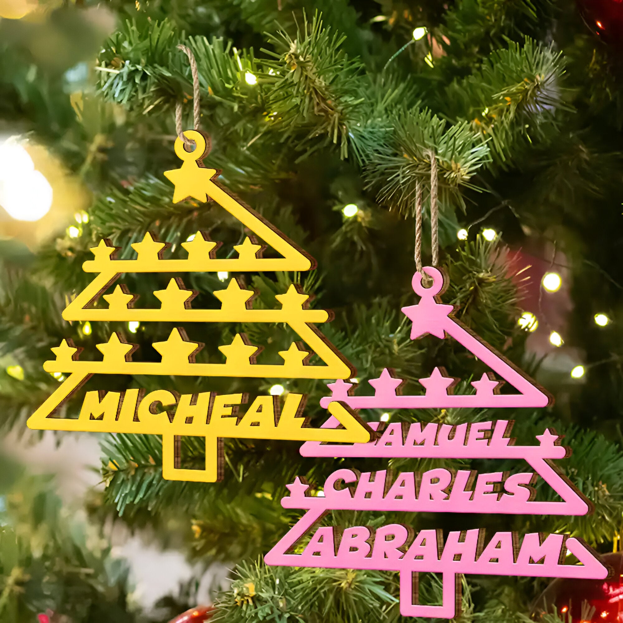 Christmas Tree Family Bestie Custom Names Version 2 - Personalized Wooden Cutout Ornament ORN02101