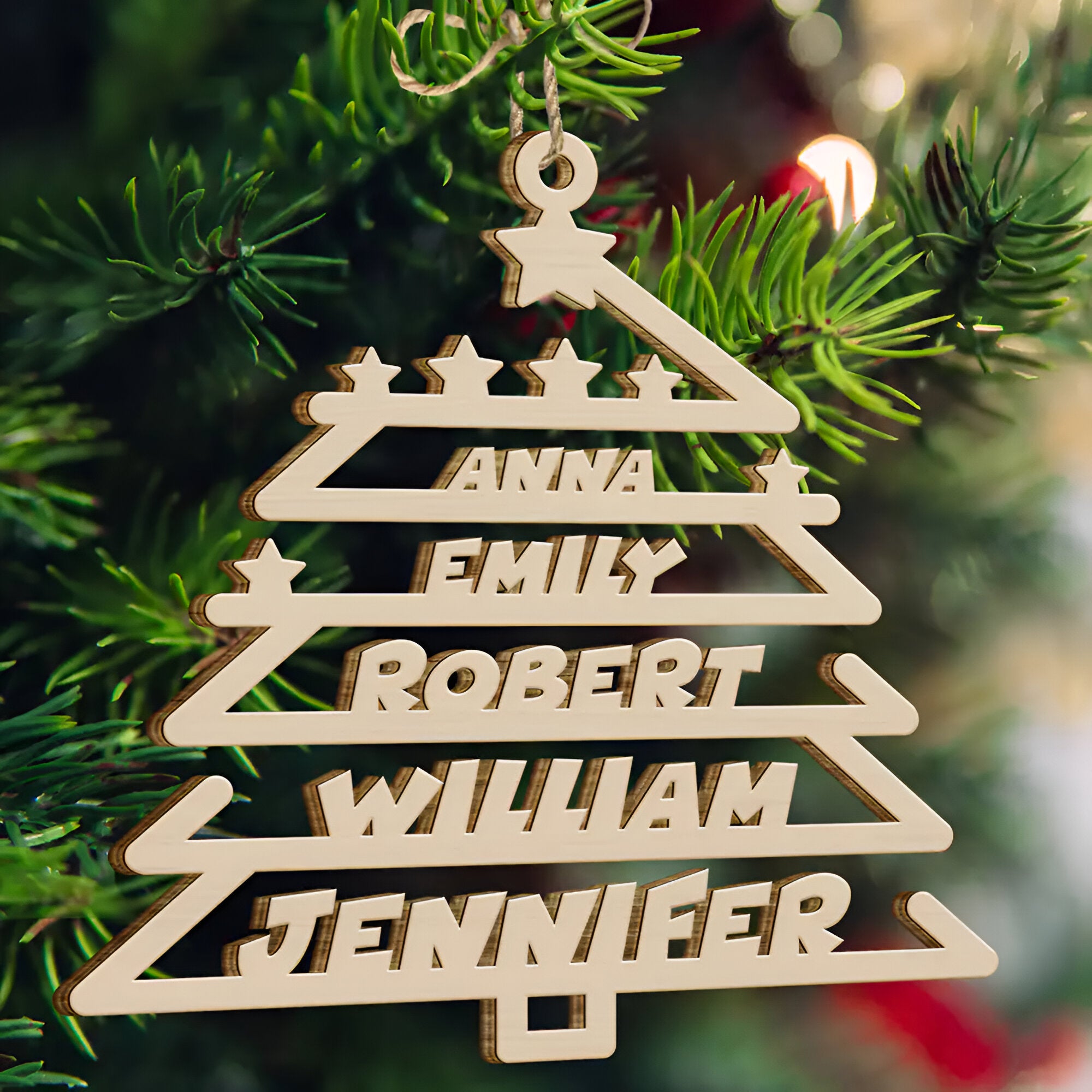 Christmas Tree Family Bestie Custom Names Version 2 - Personalized Wooden Cutout Ornament ORN02101