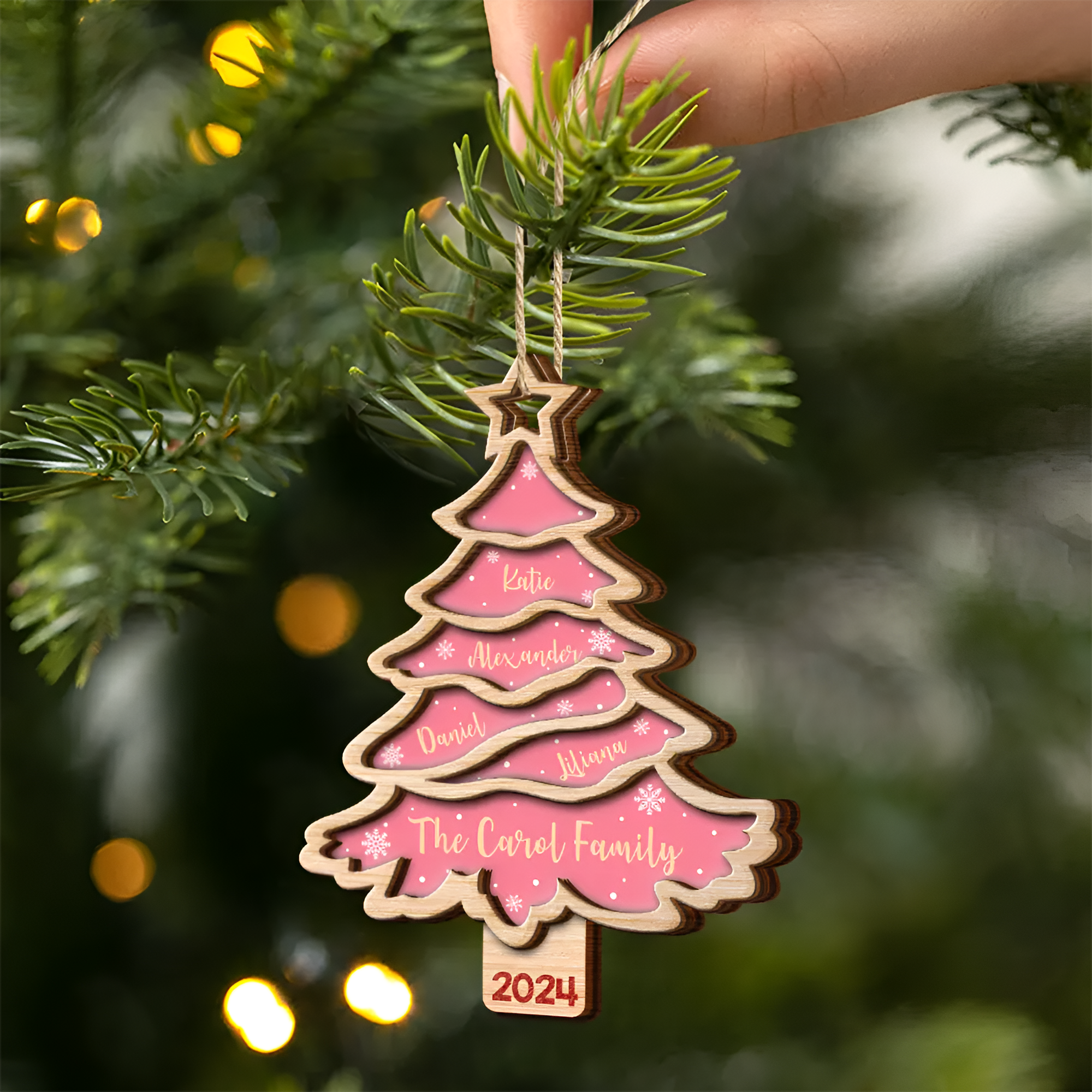 Christmas Tree Family Bestie Custom Names Version 3 - Personalized 2-Layered Wooden Ornament ORN02101