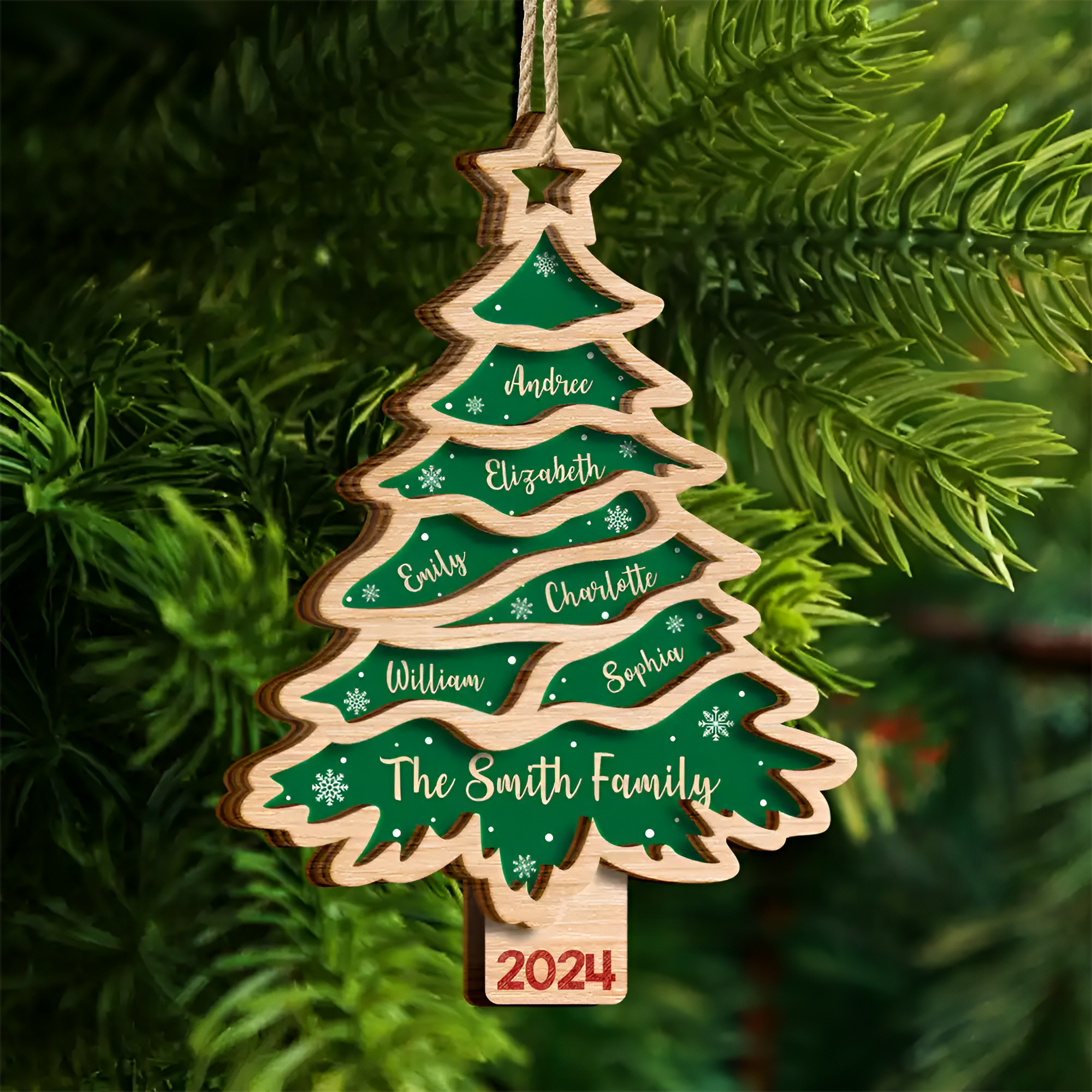 Christmas Tree Family Bestie Custom Names Version 3 - Personalized 2-Layered Wooden Ornament ORN02101