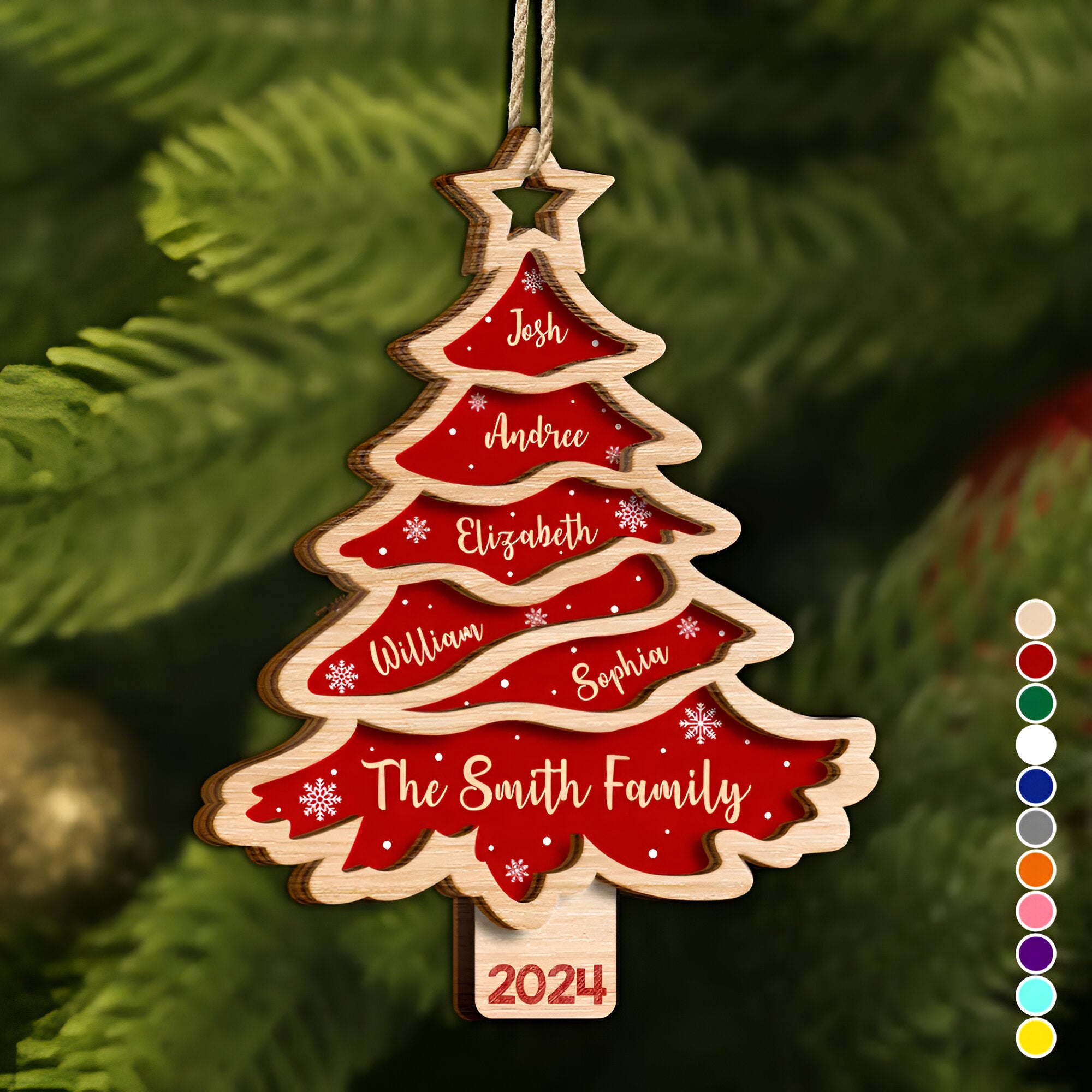 Christmas Tree Family Bestie Custom Names Version 3 - Personalized 2-Layered Wooden Ornament ORN02101