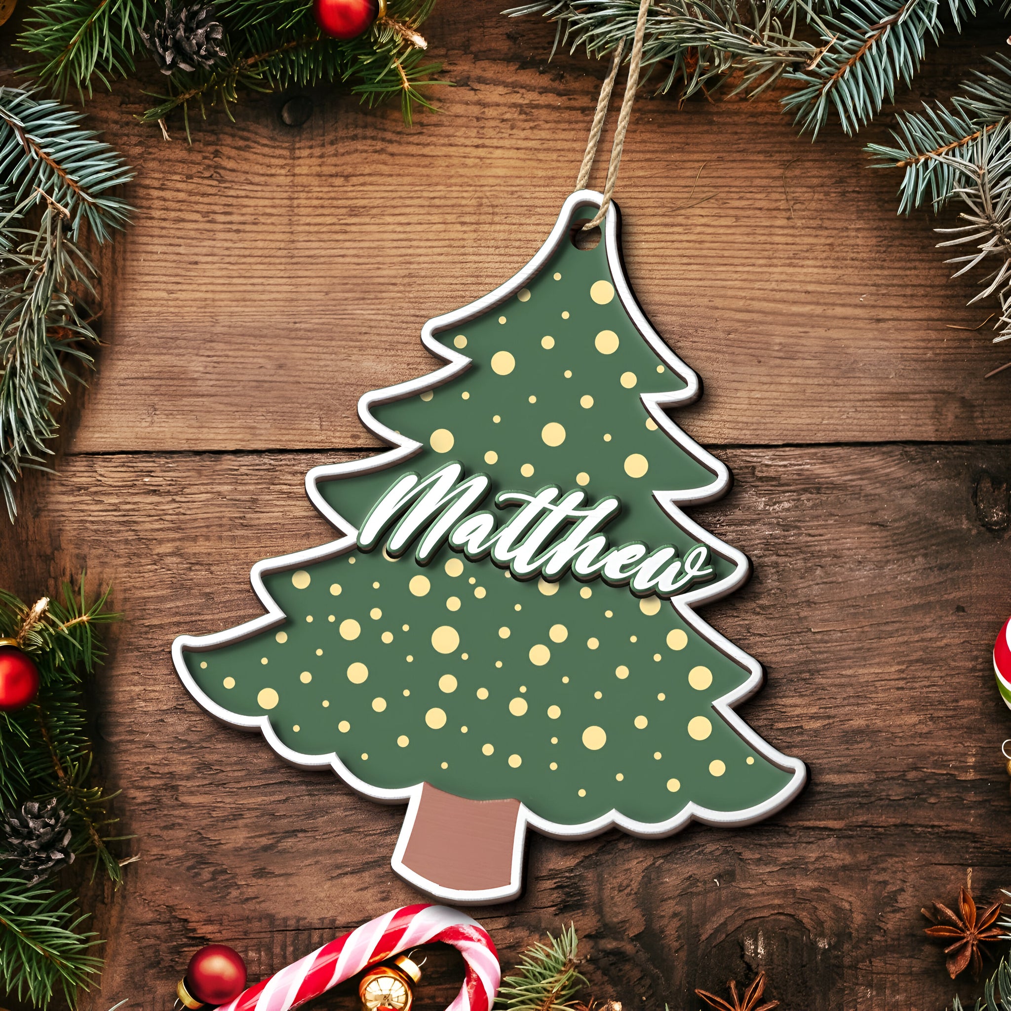 Christmas Tree Family Name - Gift For Family - Personalized 2-Layered Wooden Ornament ORN0310