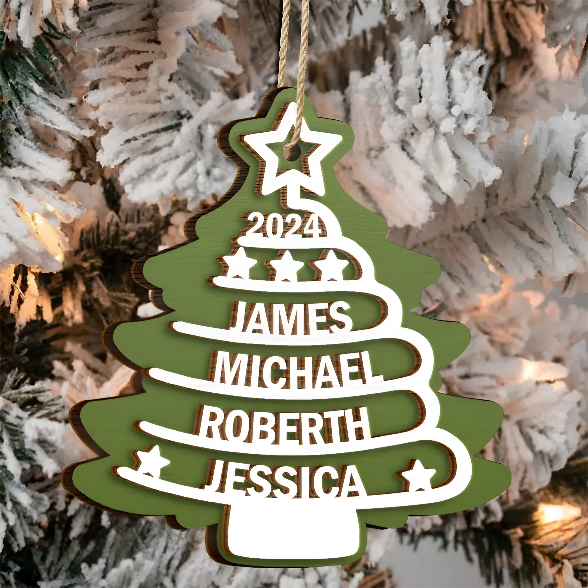 Christmas Tree Family Names - Personalized 2-Layered Wooden Ornament ORN0310