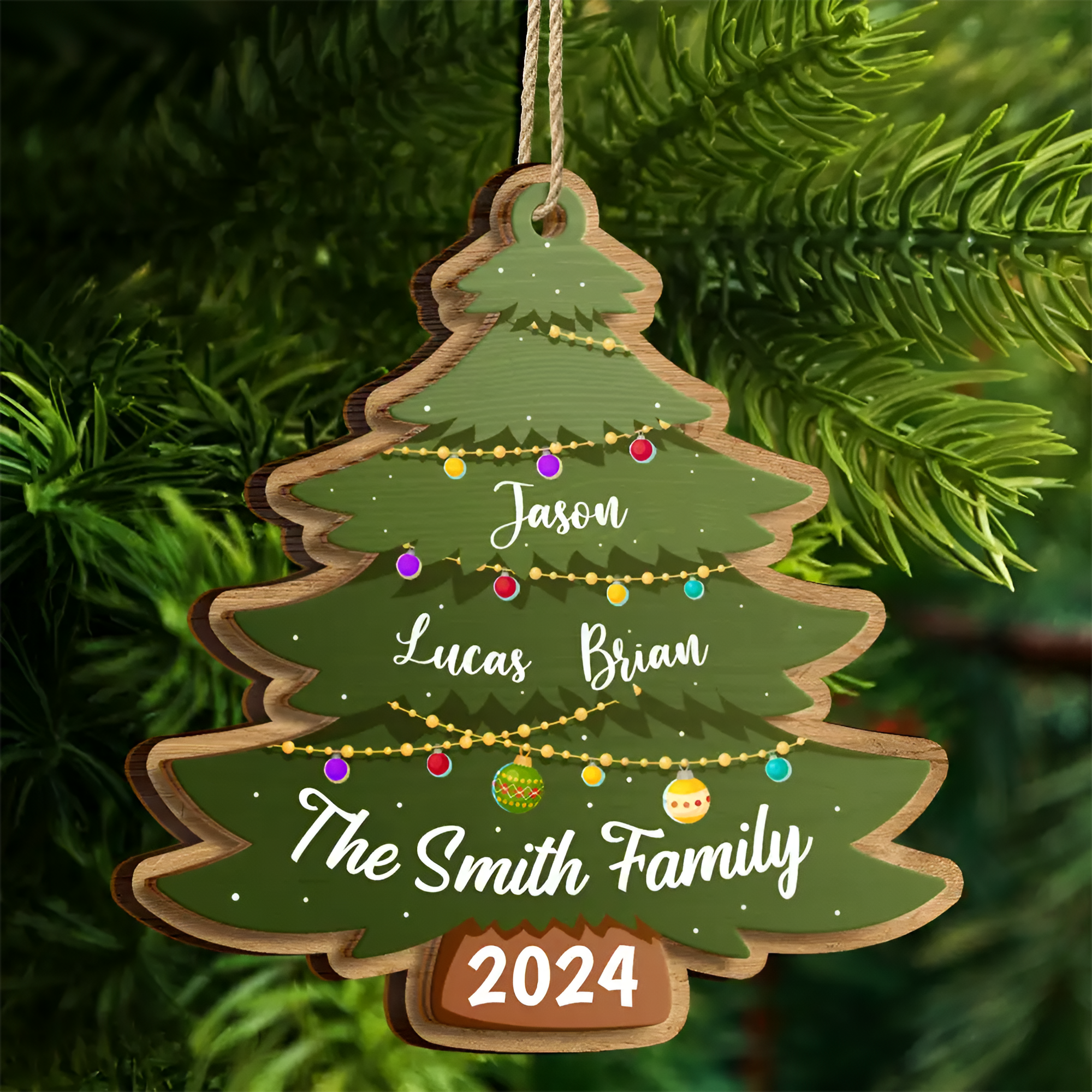 Christmas Tree Family - Personalized 2-Layered Wooden Ornament ORN0210