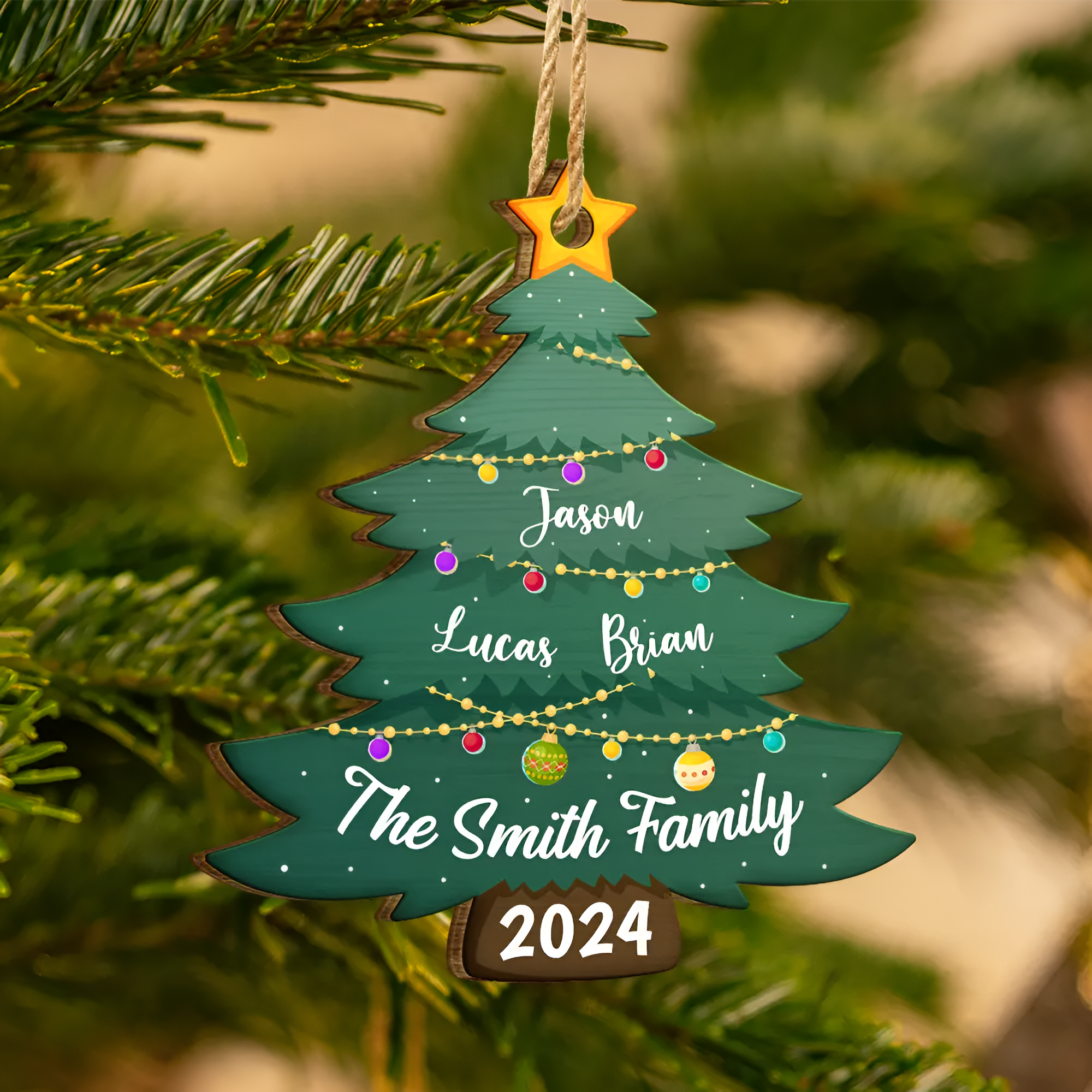 Christmas Tree Family - Personalized Custom Shaped Wooden Ornament ORN0310