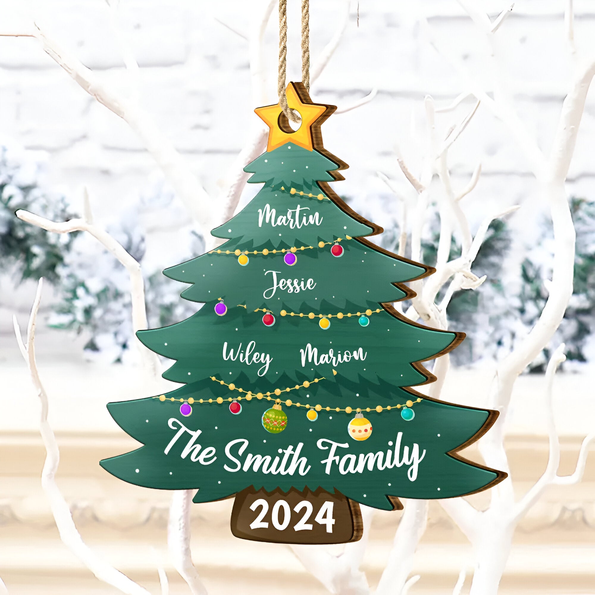 Christmas Tree Family - Personalized Custom Shaped Wooden Ornament ORN0310